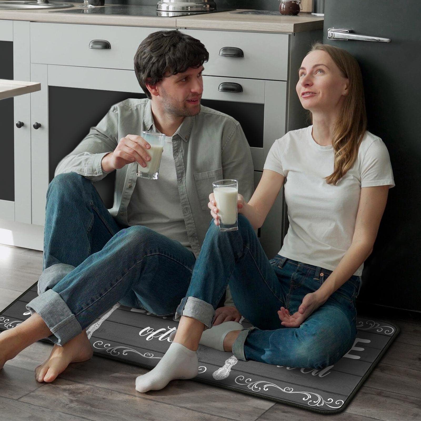 2Pcs Non-Slip Waterproof Kitchen Rugs Set - Farmhouse Style Floor Mats for Cooking & Standing Comfort (17”x30”+17”x47”) - Perfect for Kitchens, Dining Areas & High-Traffic Spaces