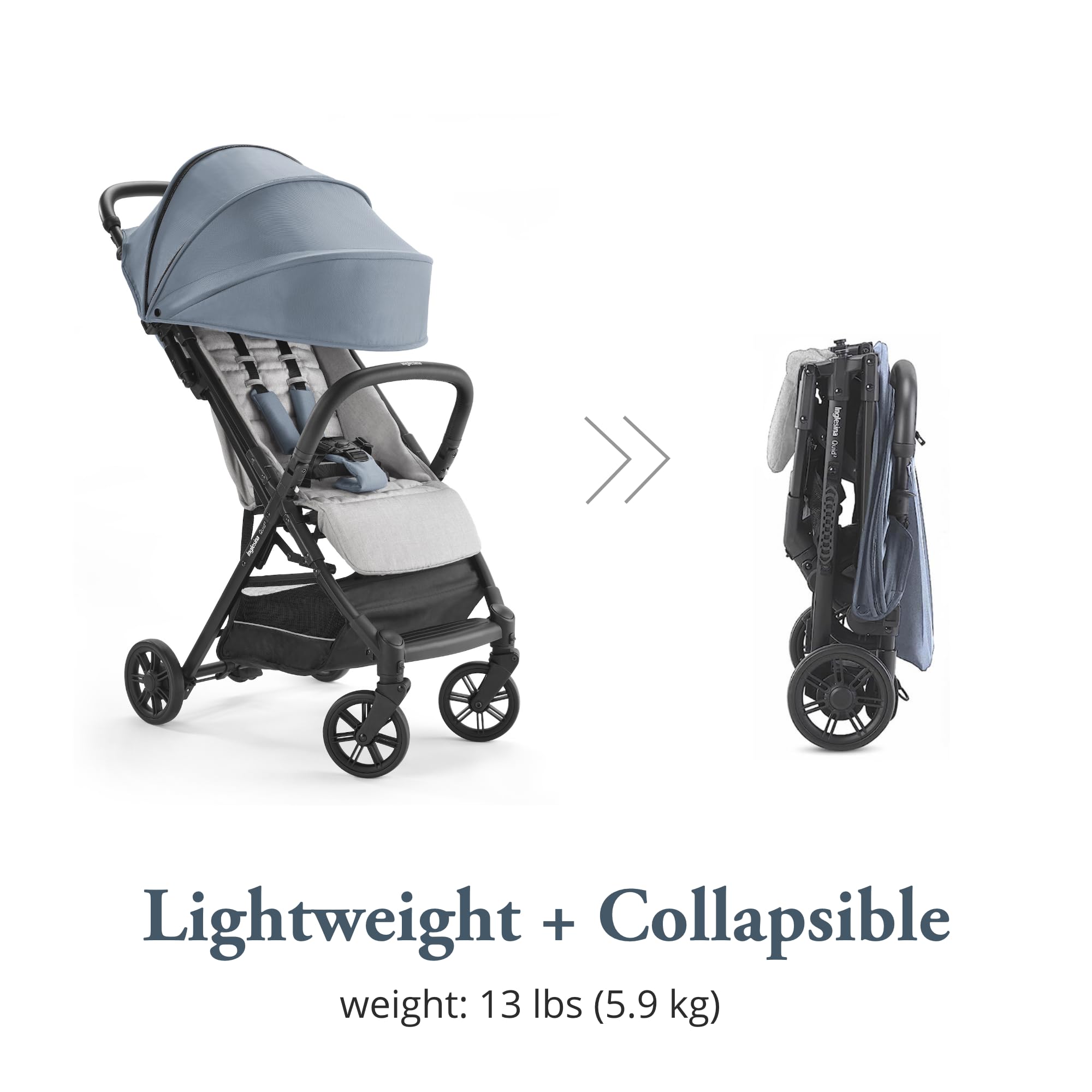 Inglesina Quid Lightweight Travel Stroller for Babies & Toddlers (3 Months to 50 lbs) - Compact Foldable Design, BPA-Free, Easy One-Hand Open - Perfect for Airplane Travel, City Walks & Shopping Trips - Stormy Gray