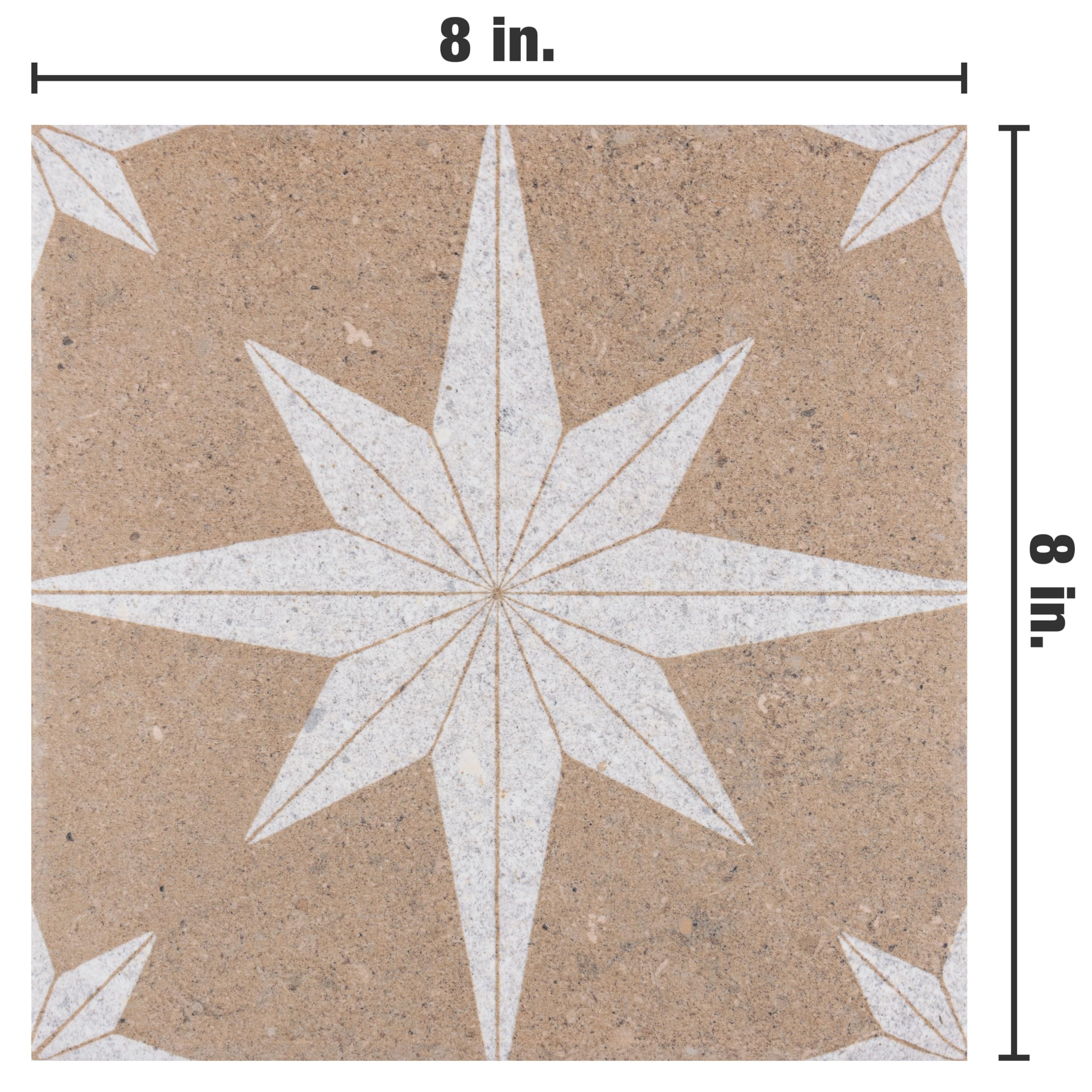 Merola Tile Compass Star Sand Stone 8x8 Inch Porcelain Floor & Wall Tile - Perfect for Kitchen Backsplash, Bathroom & Living Room Decor