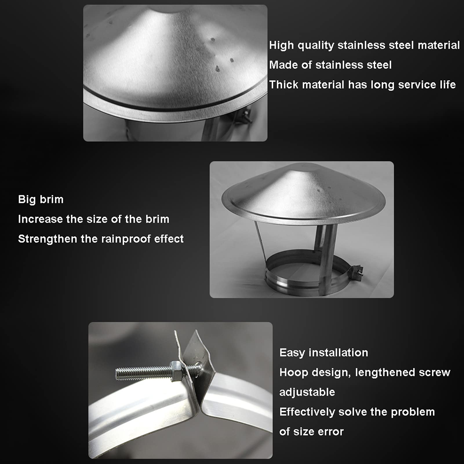 Stainless Steel Chimney Cover - Rain & Snow Protective Cap for Roof Ventilation, Ducts, and Pipes - Weatherproof Chimney Top Hat for Outdoor Use in All Seasons