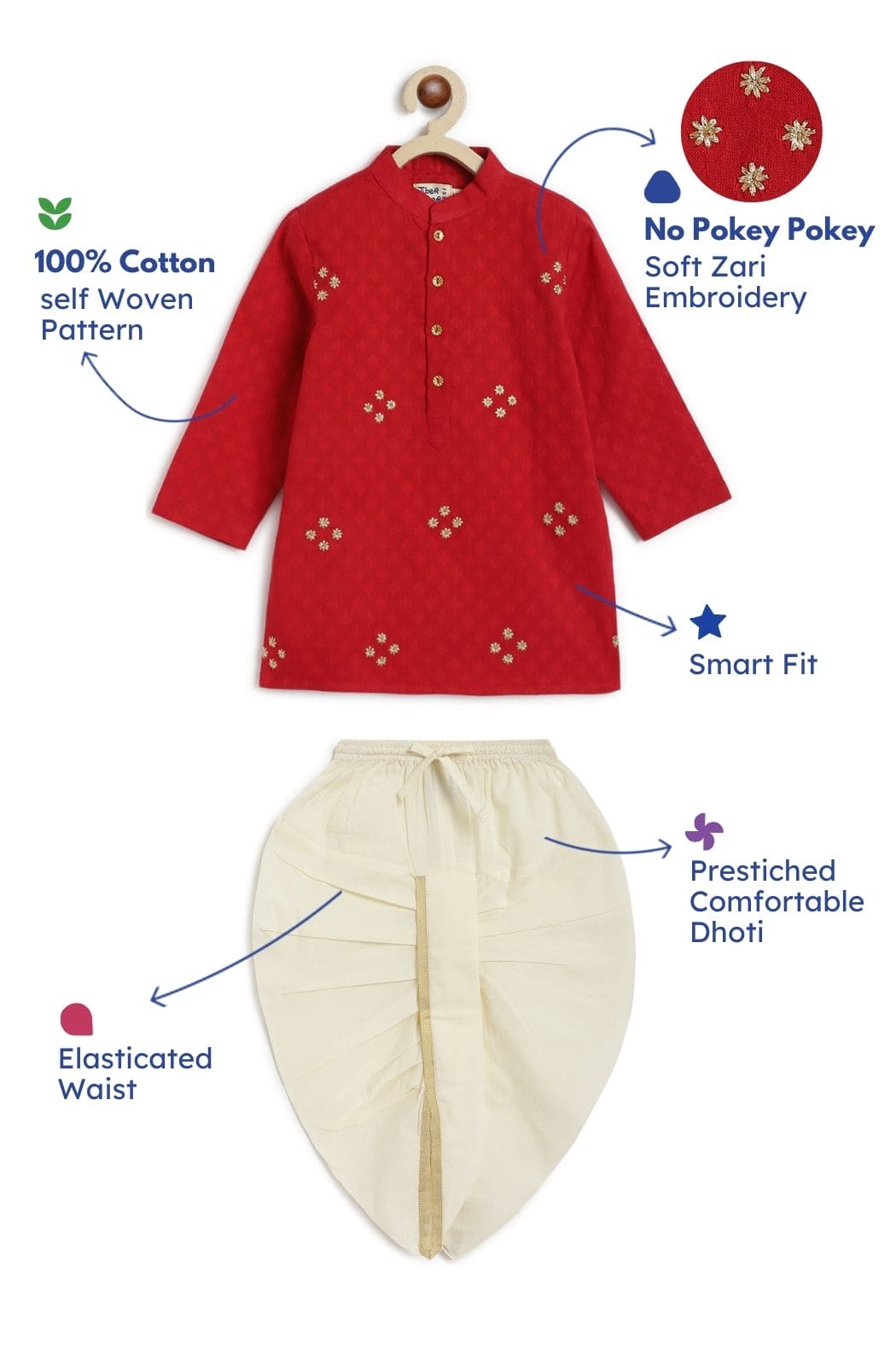 Pre Order: Classic Zari Embroidered Boys Dhoti Kurta Set - Traditional Indian Ethnic Wear for Festivals, Weddings & Special Occasions