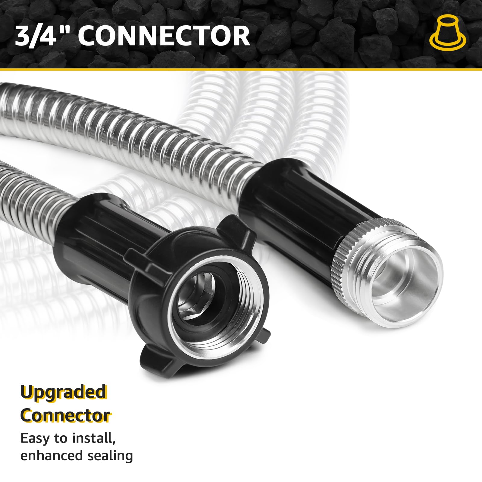 **Heavy Duty 5FT Stainless Steel Garden Hose with Metal Fittings - Flexible, Lightweight & Puncture Proof - Perfect for Yard, Outdoor, RV, and Camping Use**