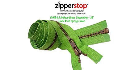 YKK® #5 Antique Brass Metal Teeth Separating Jacket Zippers - Spring Green #536 - Made in USA - Custom Length 28 Inches - Perfect for DIY Crafts, Jacket Repairs & Fashion Design Projects
