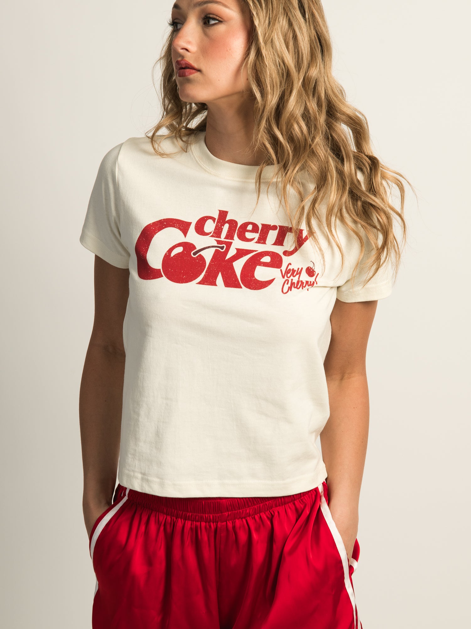 Cherry Coke Graphic Fitted T-Shirt for Women - Vintage Soda Pop Style Tee - Perfect for Casual Outfits & Retro-Themed Parties