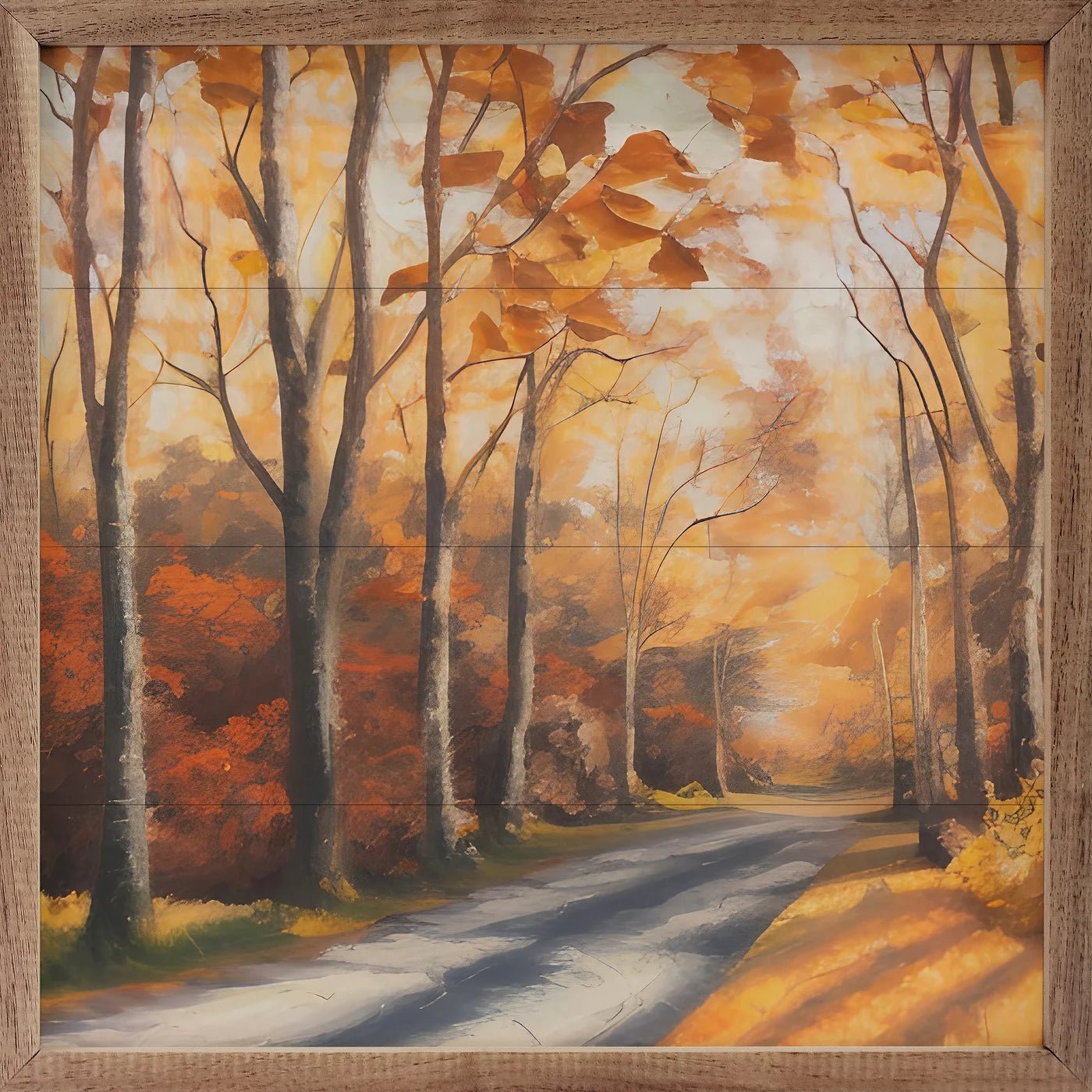 Autumn Path Wood Framed Print - Nature Wall Art Decor for Living Room, Bedroom & Office - Seasonal Landscape Painting Home Decoration