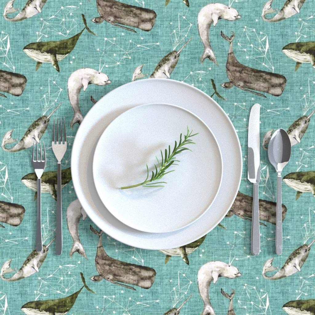 Whales & Narwhal Watercolor Cotton Sateen Tablecloth 90