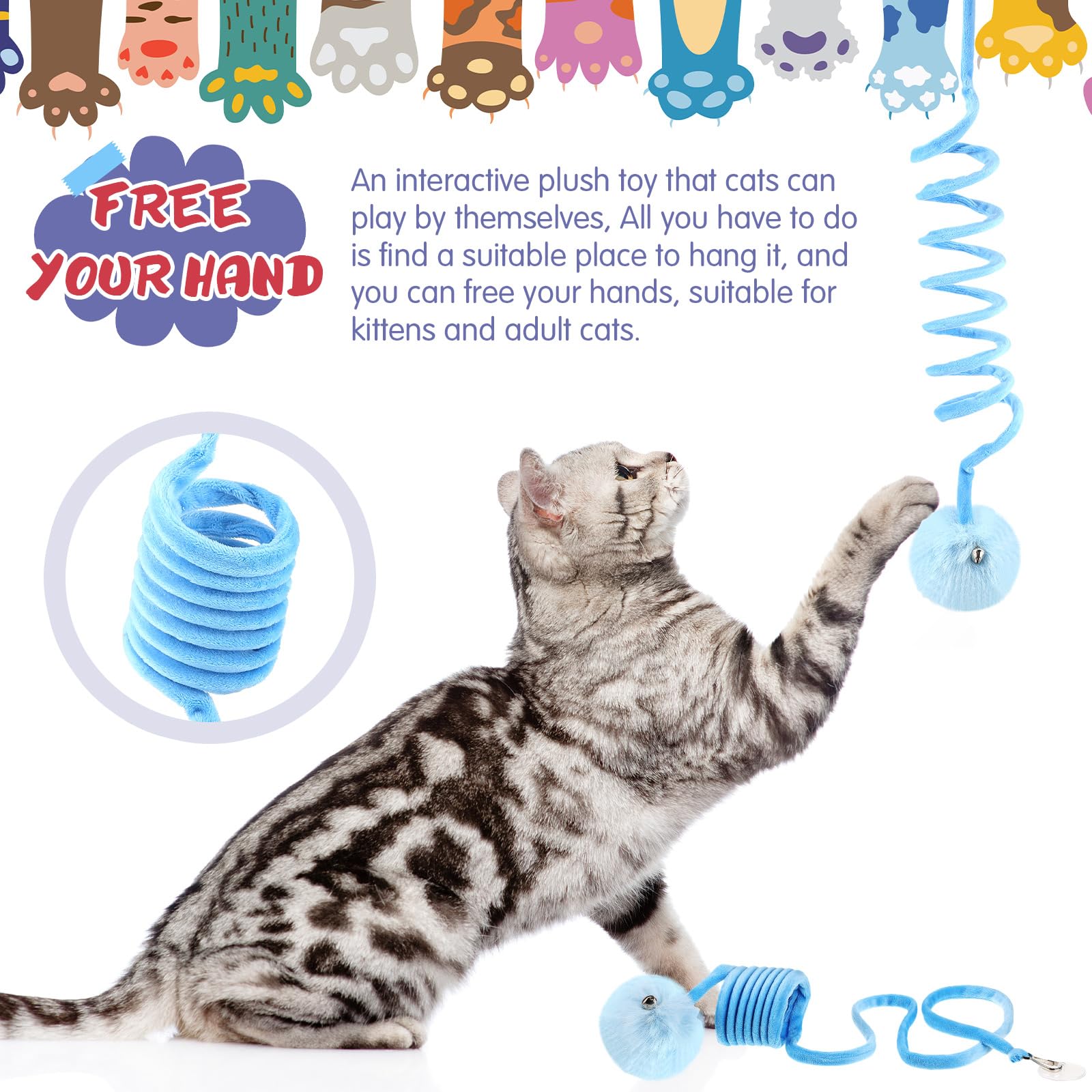46 Pcs Cat Toys Set - Interactive Cute Cat Toys with Fur Mice, Rattle Springs, Crinkle Balls, Pompom Bell & Sisal Ball Puzzle Chase Toys for Kittens - Indoor Play & Gift Ideas (Blue) | Perfect for Boredom Relief, Exercise & Bonding with Your Feline Friend
