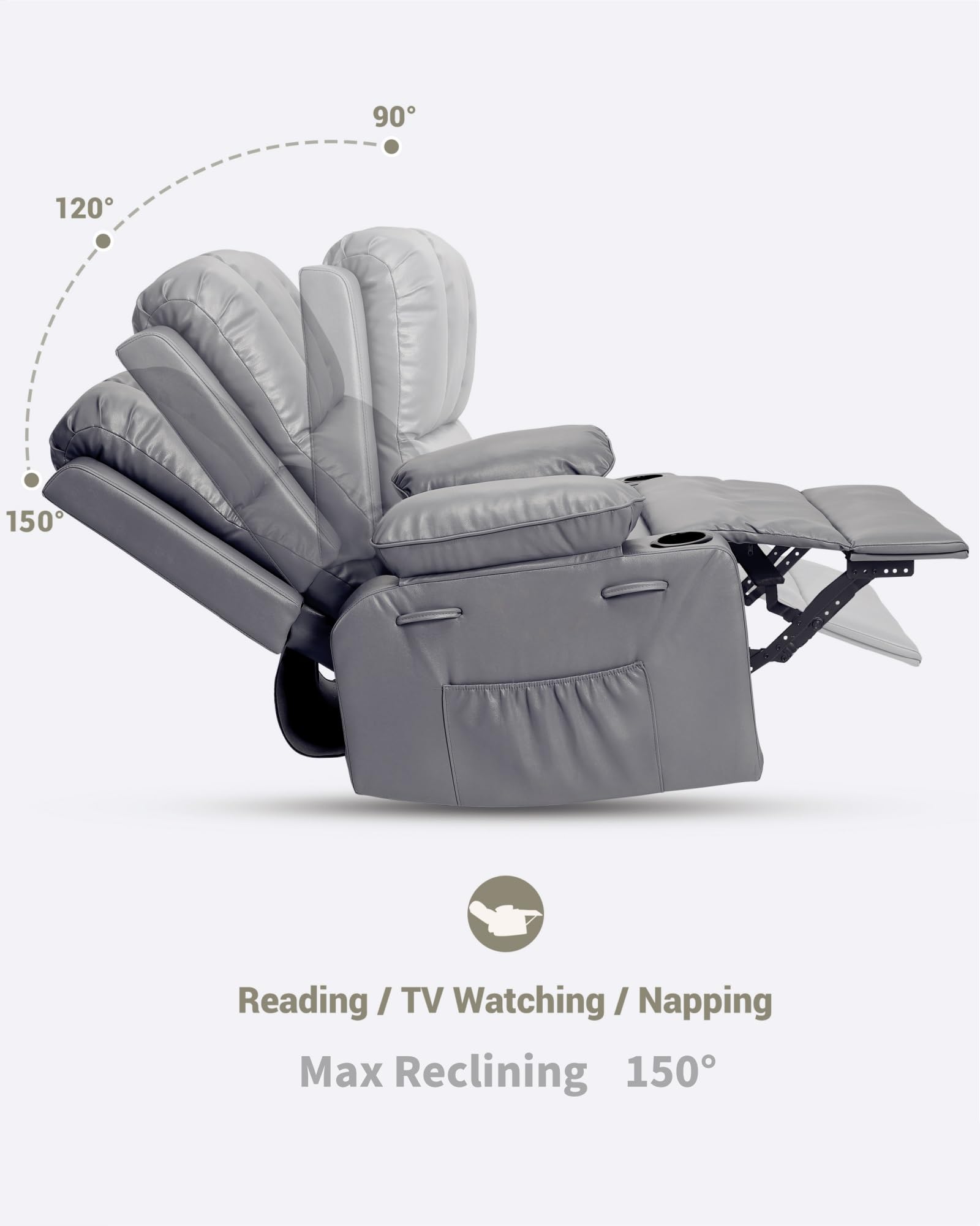 GARVEE 27'' Oversized Manual Recliner Chair for Adults - Extra Thick 1.5x Sponge Padding, Cup Holder & Retractable Armrests - Perfect for Living Room, Bedroom, Home Theater & Man Cave Relaxation