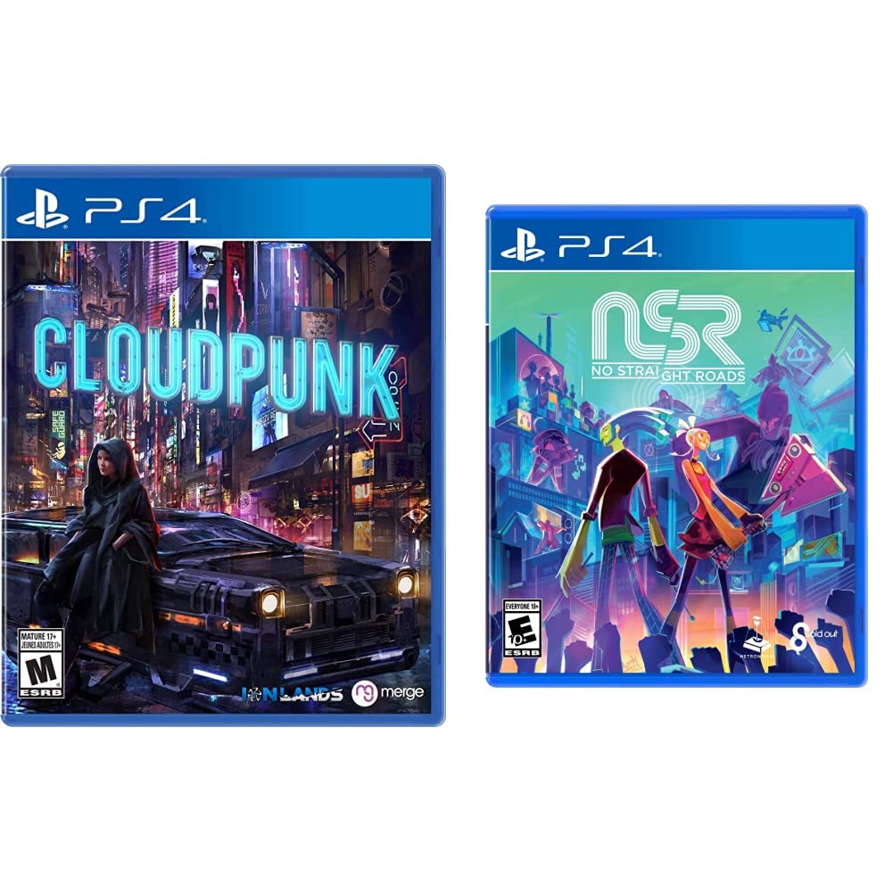 Cloudpunk & No Straight Roads - PlayStation 4 Standard Edition Bundle | Open-World Cyberpunk & Rhythm Action Adventure Games for PS4 | Perfect for Sci-Fi & Music Lovers