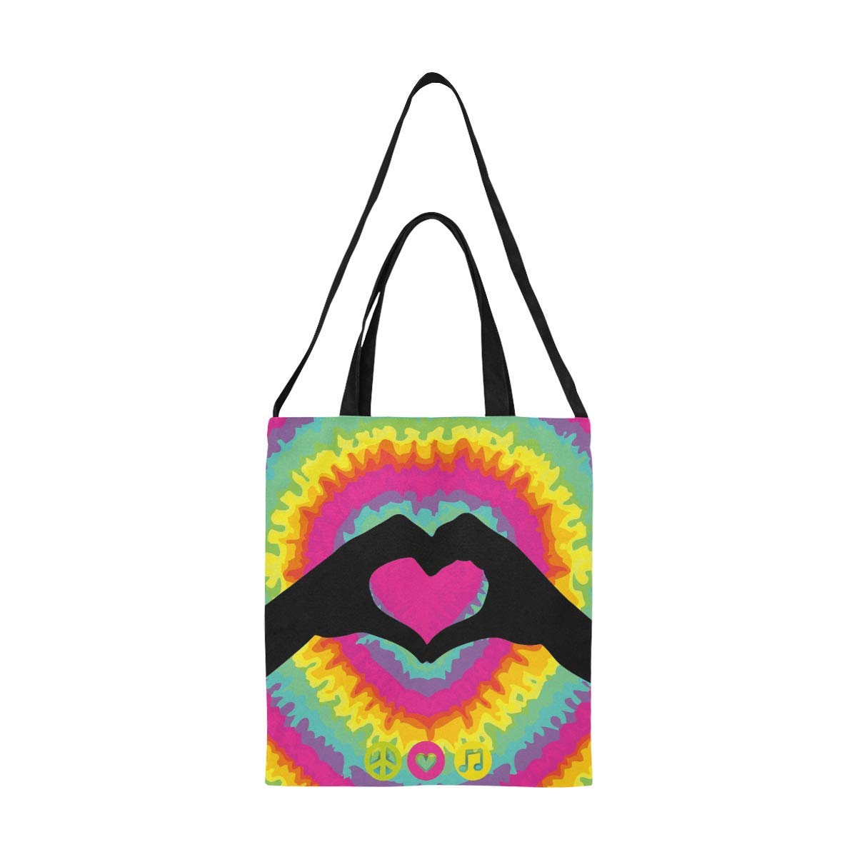 Vintage Tie Dye Hippie Tote Bag - Peace & Love 60s 70s Style Canvas Shoulder Bag for Women, Travel, Beach, School & Shopping - Reusable Grocery Bag with Unique Hippie Design