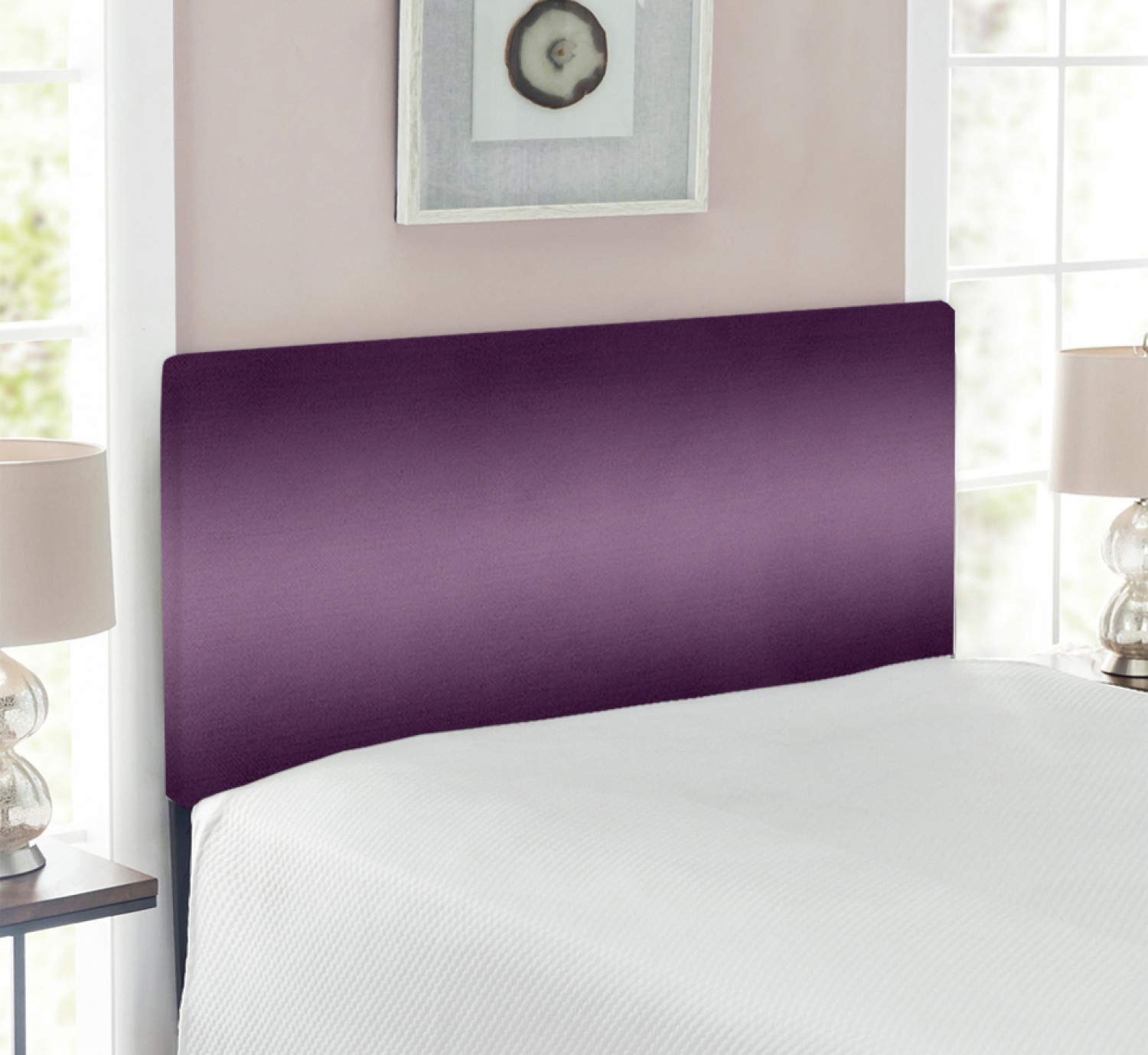 Ambesonne Ombre Upholstered Headboard - Vintage Hollywood Theater Inspired Purple Digital Print, Twin Size Metal Bed Frame with Memory Foam for Bedroom Decor | Perfect for Master Bedrooms, Guest Rooms & Home Theaters