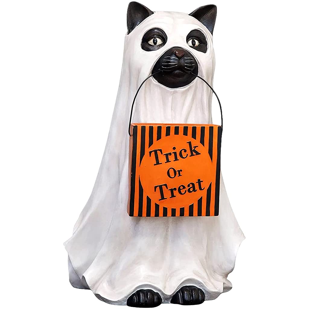 Halloween Candy Bowl - Asukohu Resin Pumpkin Candy Organizer with Dog & Cat Statue for Trick or Treat Decor | Perfect for Halloween Party, Home Decor & Gift Giving