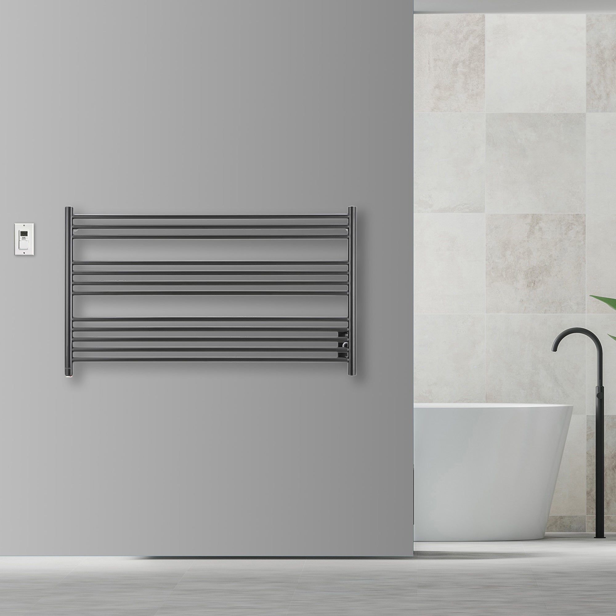 Ancona Amplia Dual 12 Bar Hardwired & Plug-in Electric Towel Warmer - Matte Black Finish with Digital Wall Timer - Perfect for Bathroom, Spa & Luxury Home Use