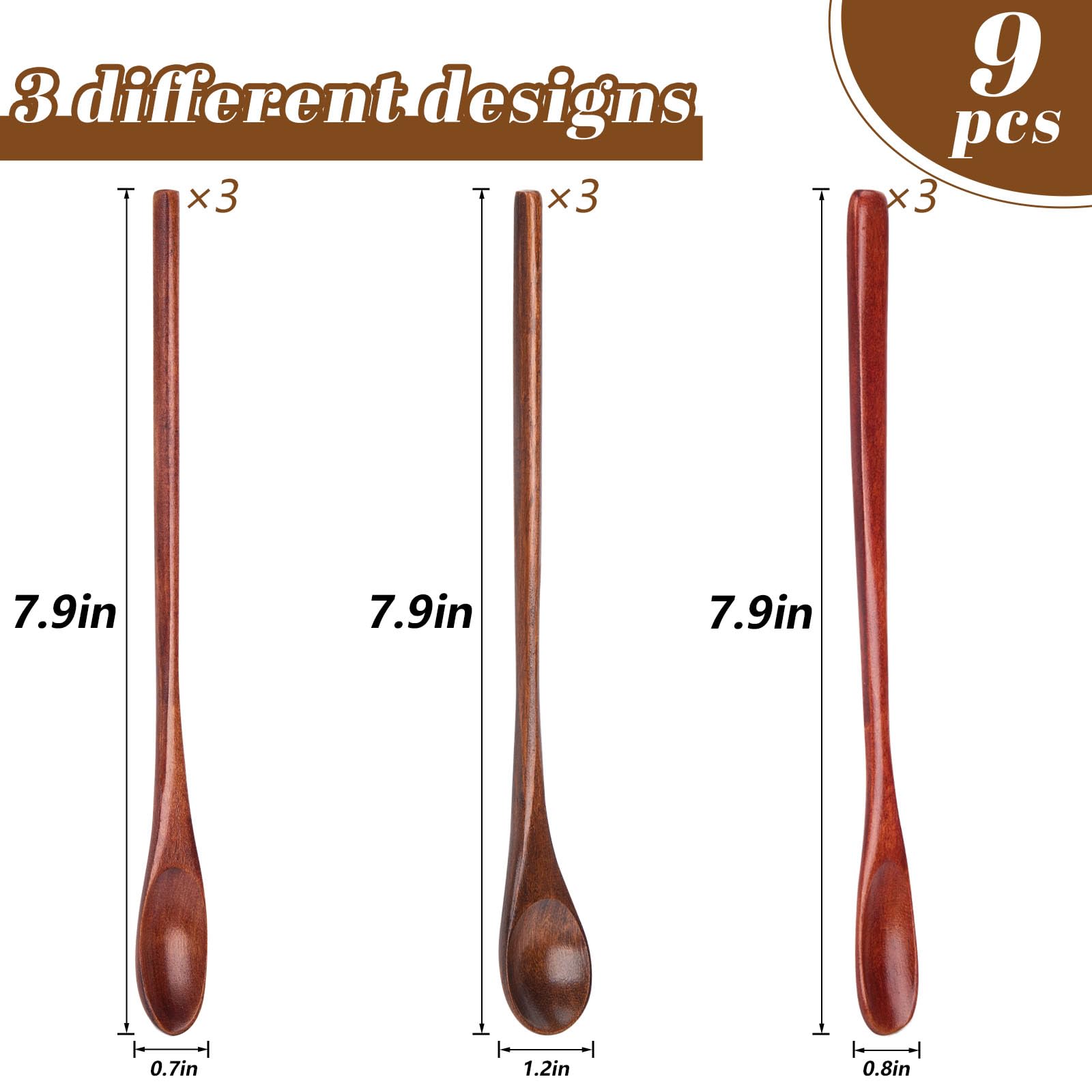 HANSGO 9PCS Wooden Coffee Spoons - Long Handle Stirring Spoon for Coffee, Tea & Dessert