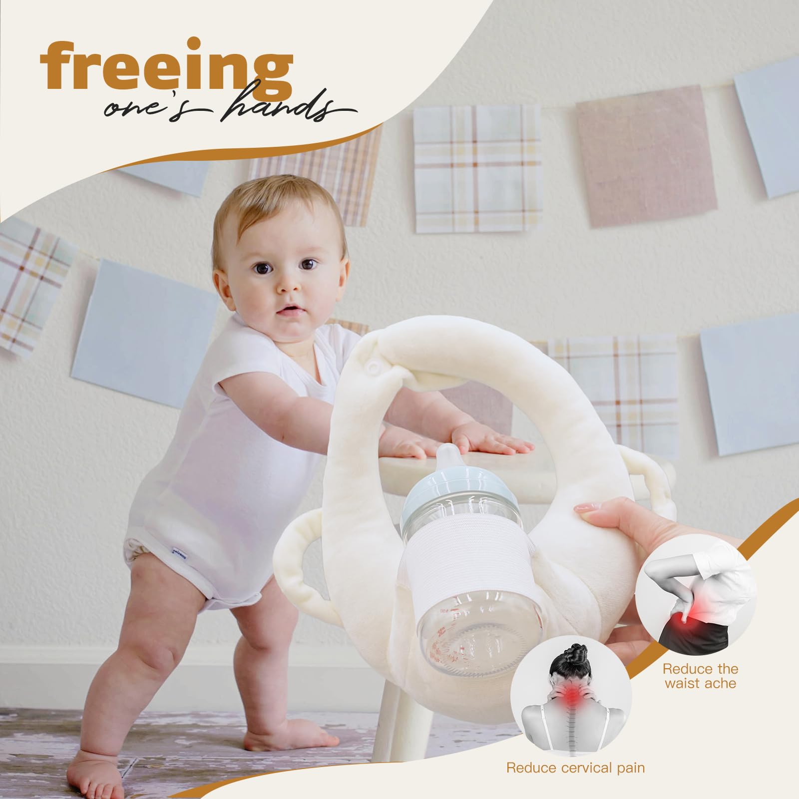 **Adjustable Baby Bottle Holder & Nursing Pillow Support - Hands-Free Self-Feeding Bottle Holder for Newborns & Infants - Essential Baby Feeding Accessory for Crib, Stroller & Travel**
