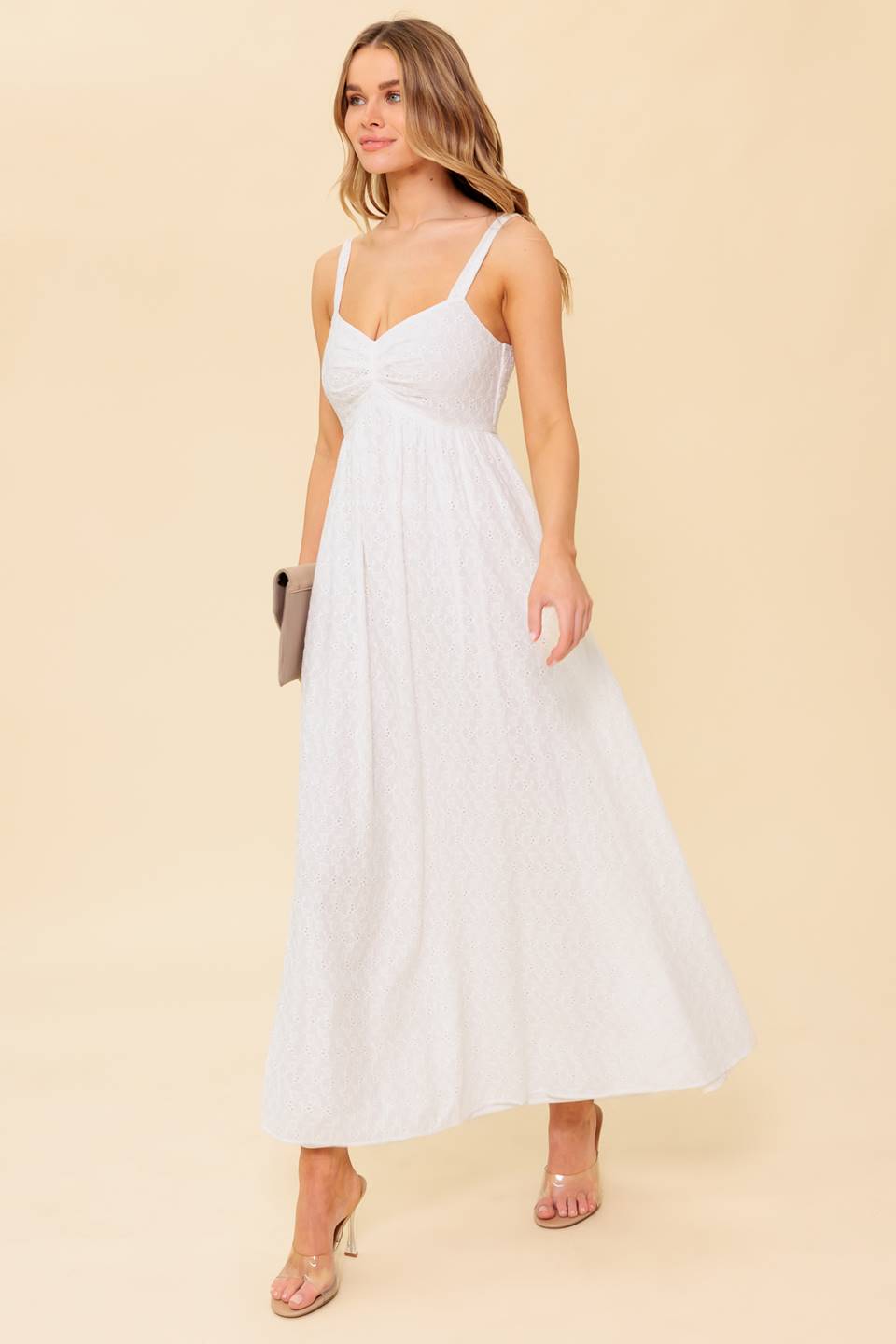 LOVE OF MINE Ivory Eyelet Midi Dress - Elegant Summer Wedding Guest Dress for Women | Perfect for Beach Parties, Garden Events & Romantic Dates