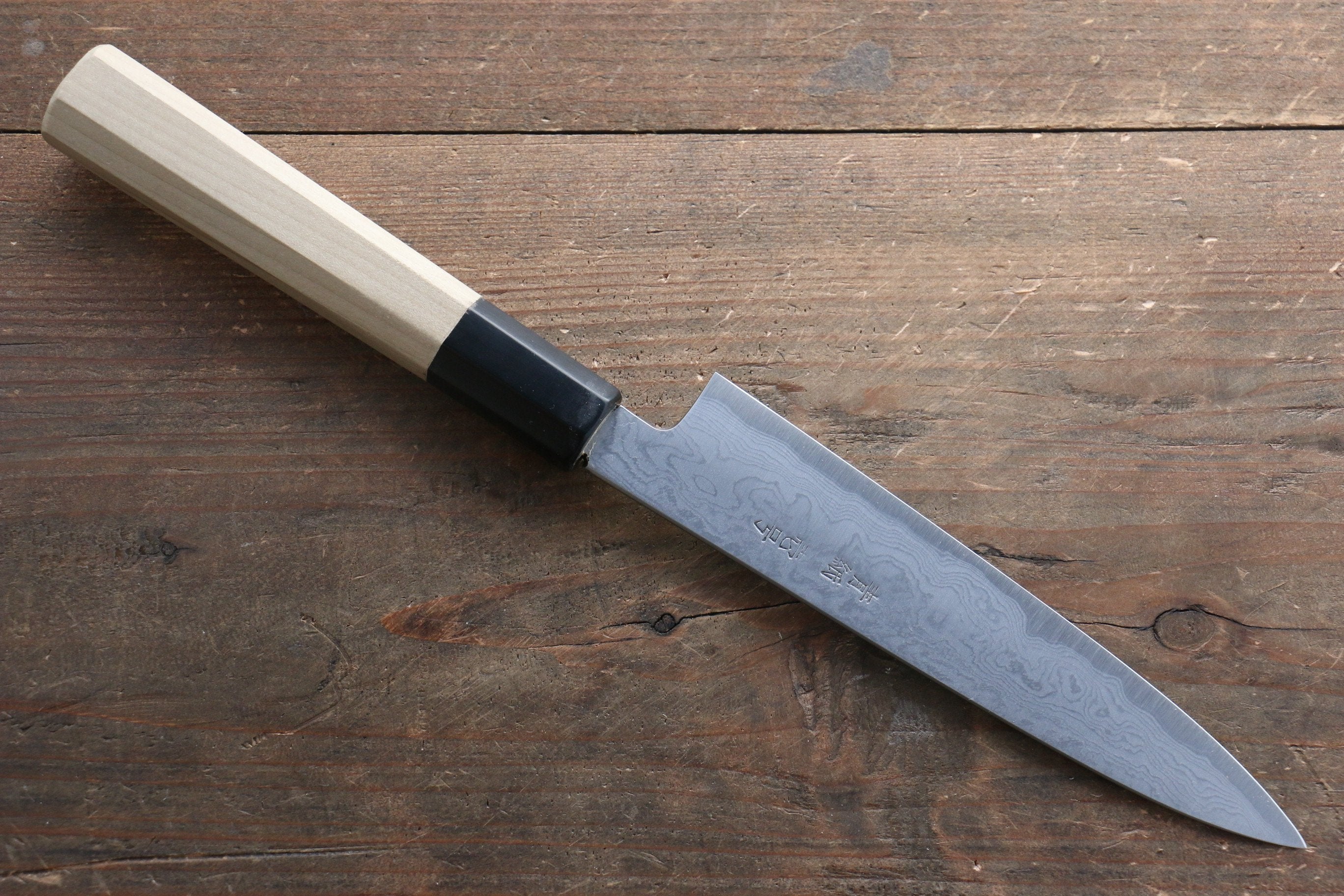 Premium Kikumori Blue Steel No.1 Damascus Petty Knife 150mm - Japanese Magnolia Wood Handle - Perfect for Slicing, Peeling & Precision Kitchen Tasks - Ideal for Chefs & Home Cooks