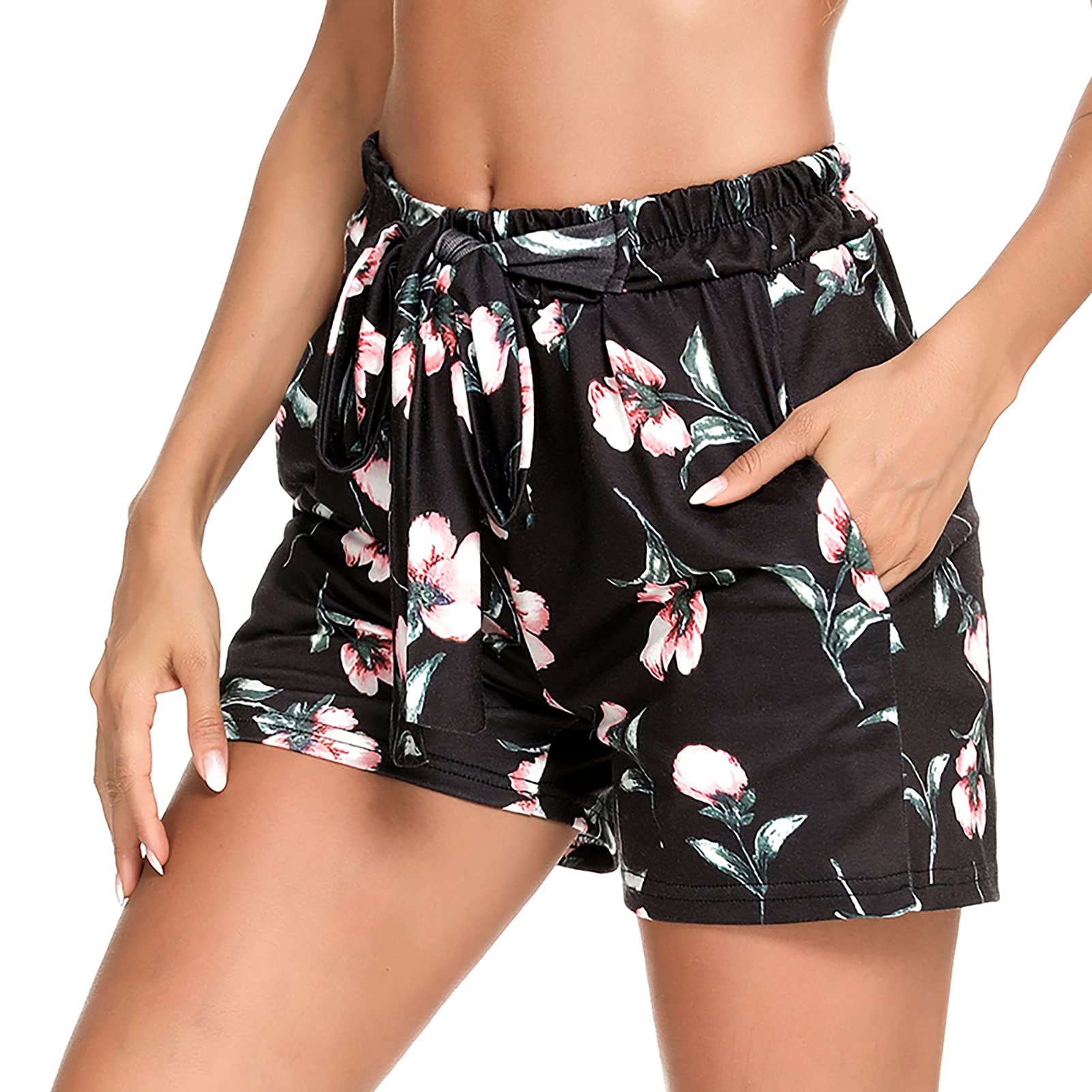 Chriselda Women's Casual Floral Print Shorts - Elastic Waist, Wide Leg, Loose Fit with Belt & Pockets | Boho Summer Shorts for Beach, Travel & Everyday Wear