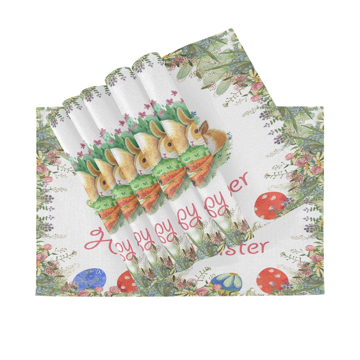Easter Bunny Rabbit Floral Placemats Set of 4 - Washable 12x18 Inch Table Mats for Kitchen Dining Decor - Perfect for Easter Brunch, Spring Table Setting & Home Party Decorations