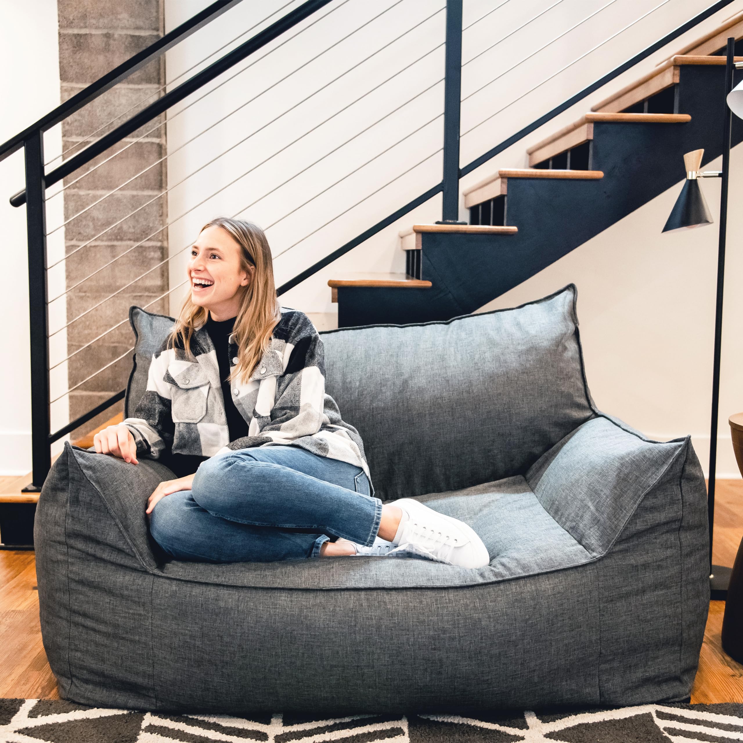 Big Joe Imperial Fuf Foam Filled Bean Bag Sofa - 5 Feet Giant Size with Removable Washable Cover, Durable Woven Polyester Fabric in Gray Union - Perfect for Living Rooms, Game Rooms, Dorm Lounging and Movie Nights