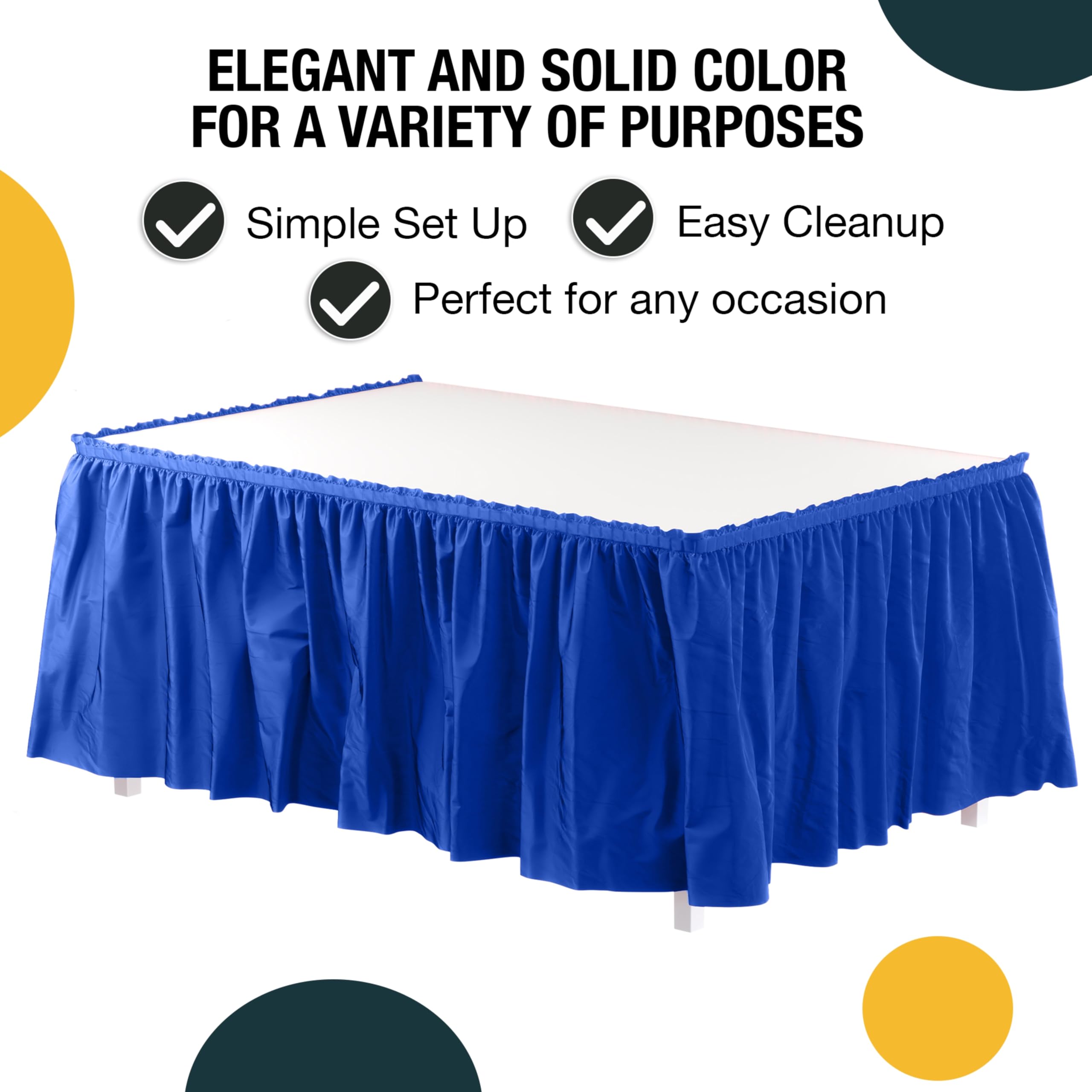 Exquisite Ruffle Table Skirt Dark Blue 6 Pack - 14 Ft Long Table Skirts for Rectangle & Round Tables (6ft+) with Adhesive Strip - Perfect for Gender Reveal Parties, Birthday Decorations, Baby Showers & Wedding Receptions