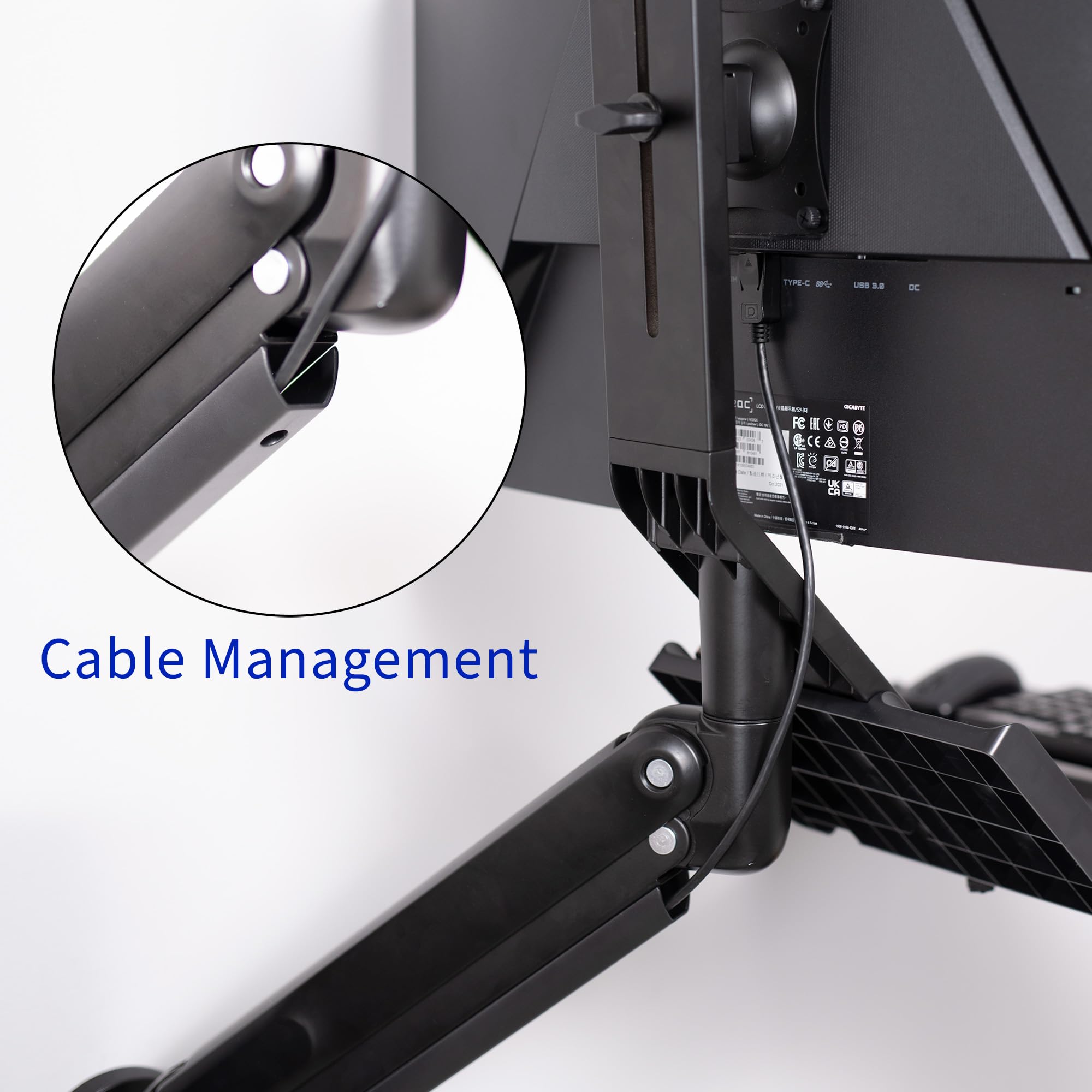VIVO Premium Black Single Monitor and Keyboard Counterbalance Sit-Stand Wall Mount with CPU Holder - Ergonomic Standing Desk Workstation for Home & Office (STAND-SIT1WD) - Perfect for Small Spaces, Gaming Setups, and Productivity Workstations