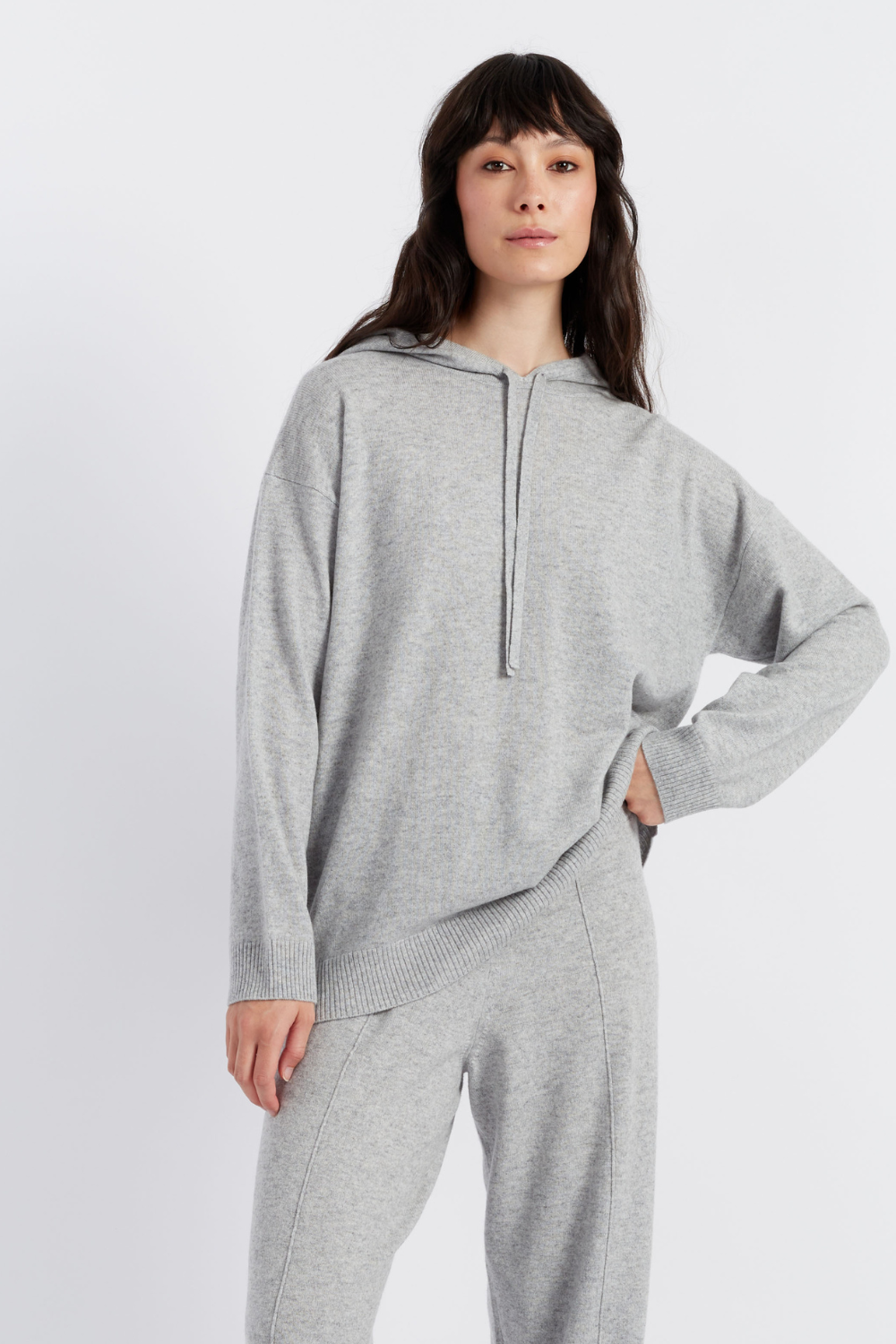 Premium Light Grey Wool Cashmere Hoodie for Women - Soft & Cozy Oversized Pullover Sweatshirt - Perfect for Casual Wear, Lounge & Winter Outfits