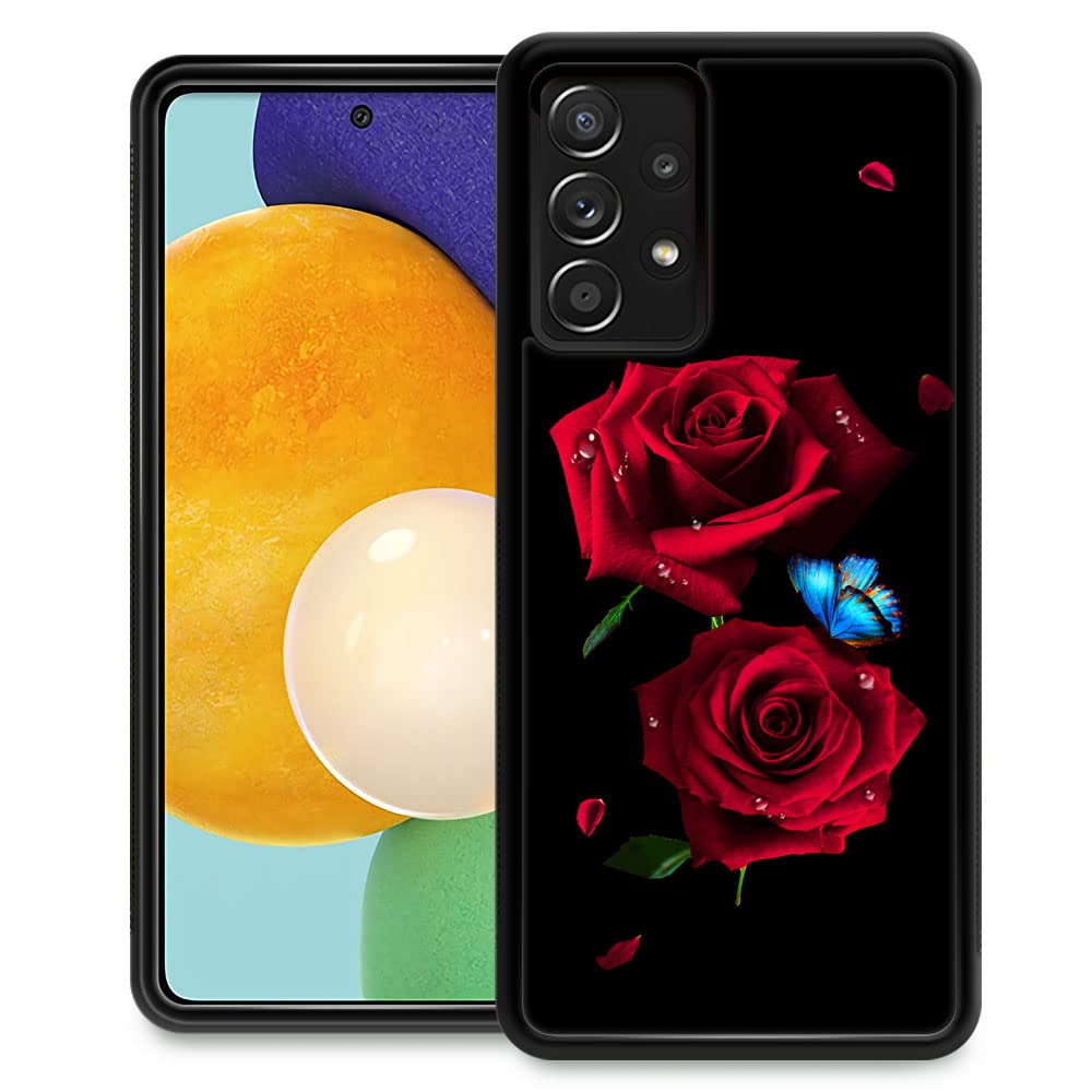 Samsung Galaxy A13 4G Case with Blue Butterfly & Red Rose Design - Protective Phone Cover for Men & Women | Perfect for Everyday Use, Work & Travel