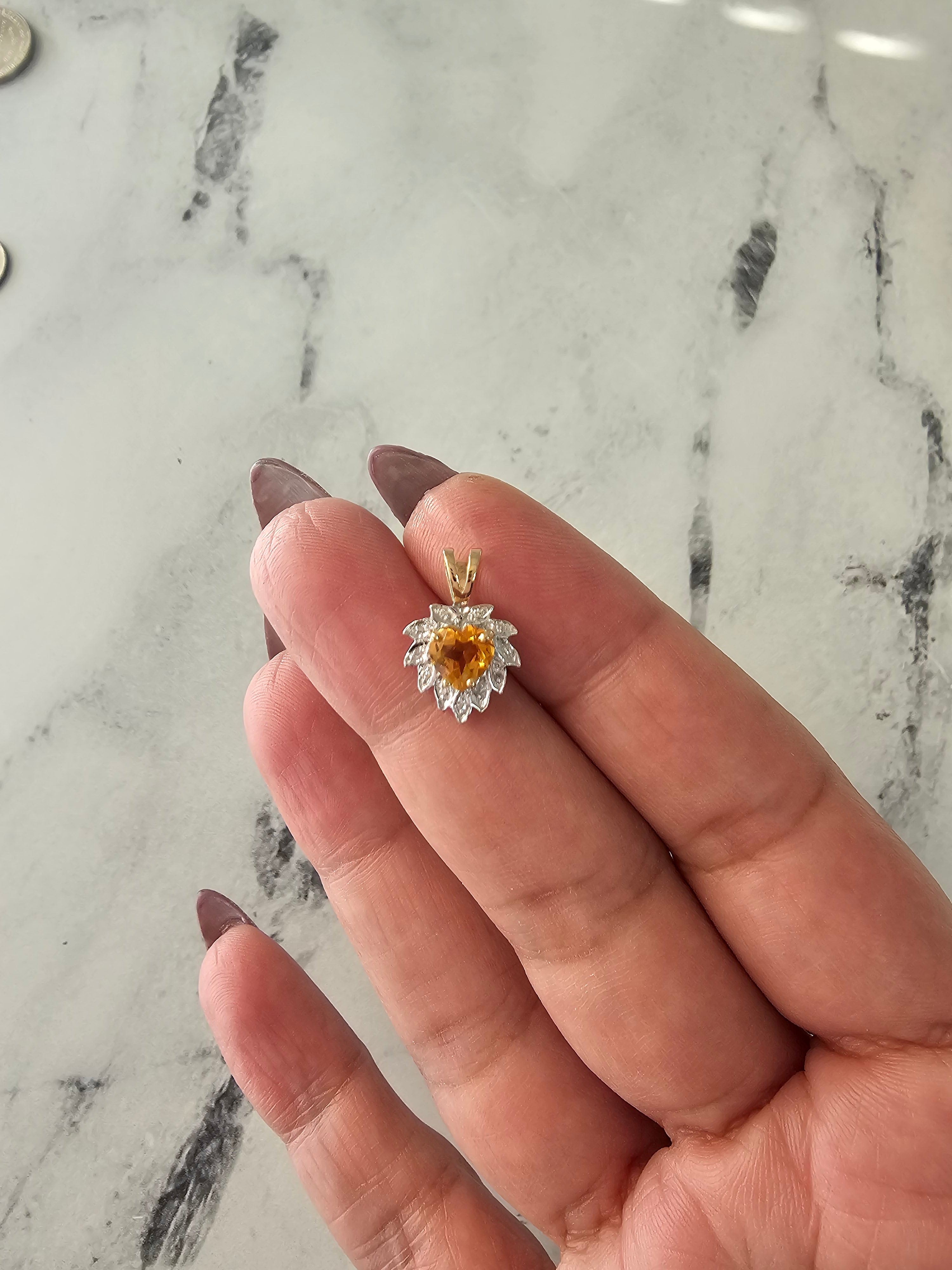 14k Yellow Gold Heart Shaped Citrine Necklace with Diamond Halo - Elegant Valentine's Gift for Her, Anniversary Jewelry & Romantic Occasion Present