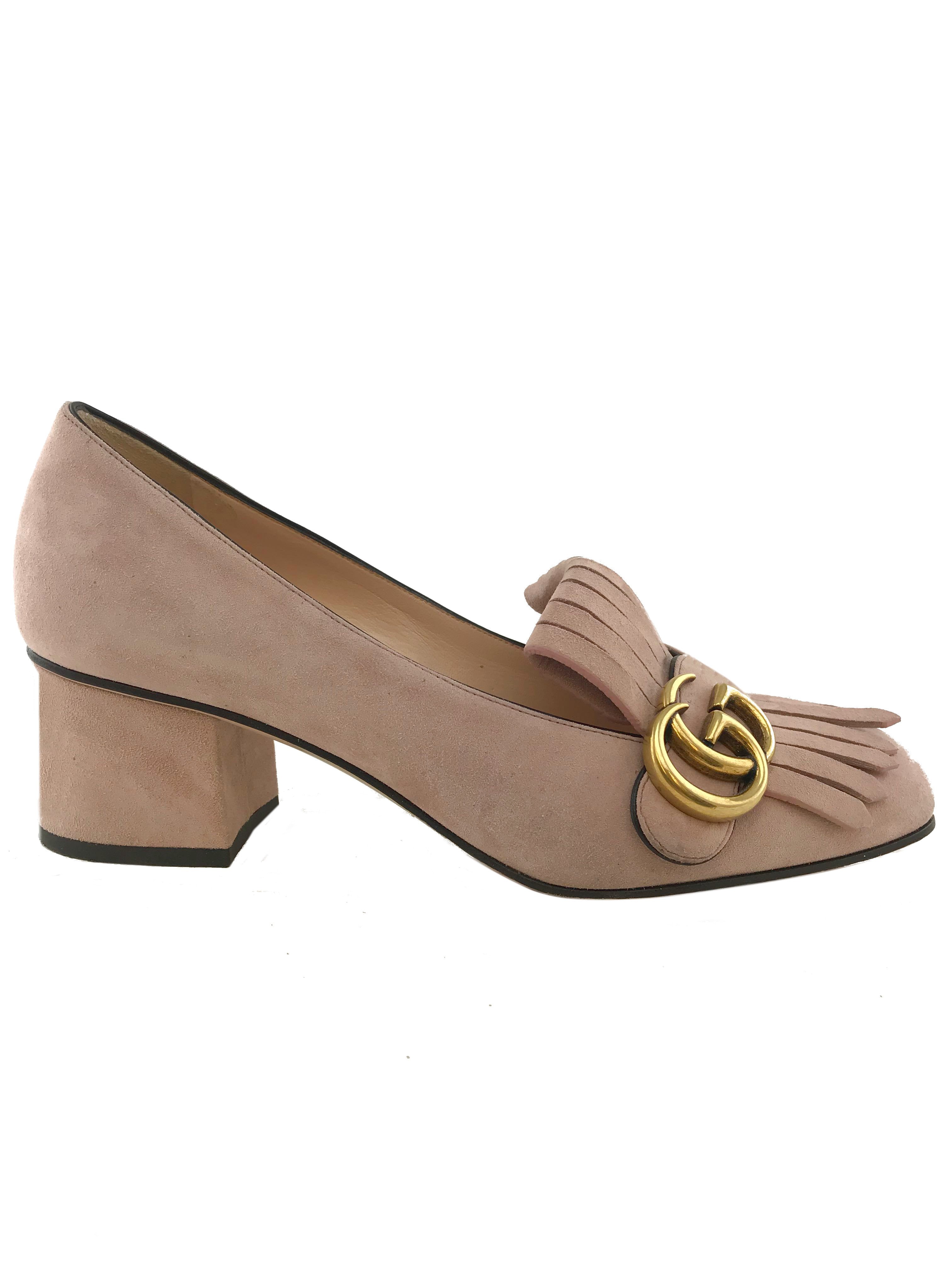 Gucci Marmont GG Suede Block Heel Pump Shoes for Women - Size 7.5 | Luxury Designer Heels for Parties, Weddings & Evening Events