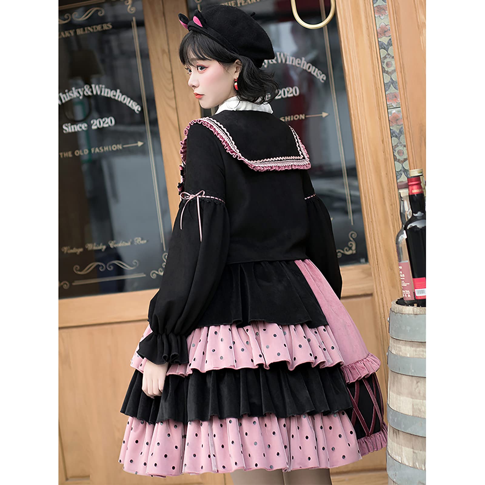 Sweet Lolita Dress Plus Size Kawaii Victorian Gothic Dress for Women & Girls - Black Pink Gothic Lolita Coat | XL & X-Large Sizes | Perfect for Cosplay, Tea Parties & Gothic Fashion Events