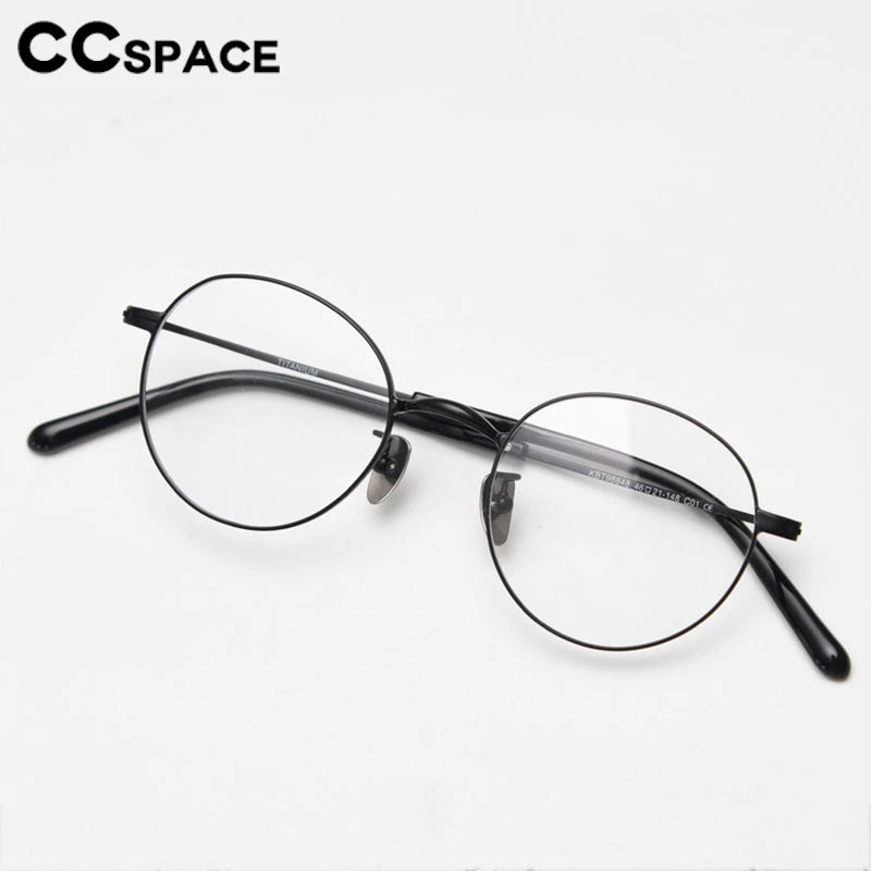 CCspace Unisex Full Rim Round Titanium Eyeglasses Frame - Lightweight Durable Glasses for Men & Women - Perfect for Reading, Driving & Daily Wear (Model 300779)
