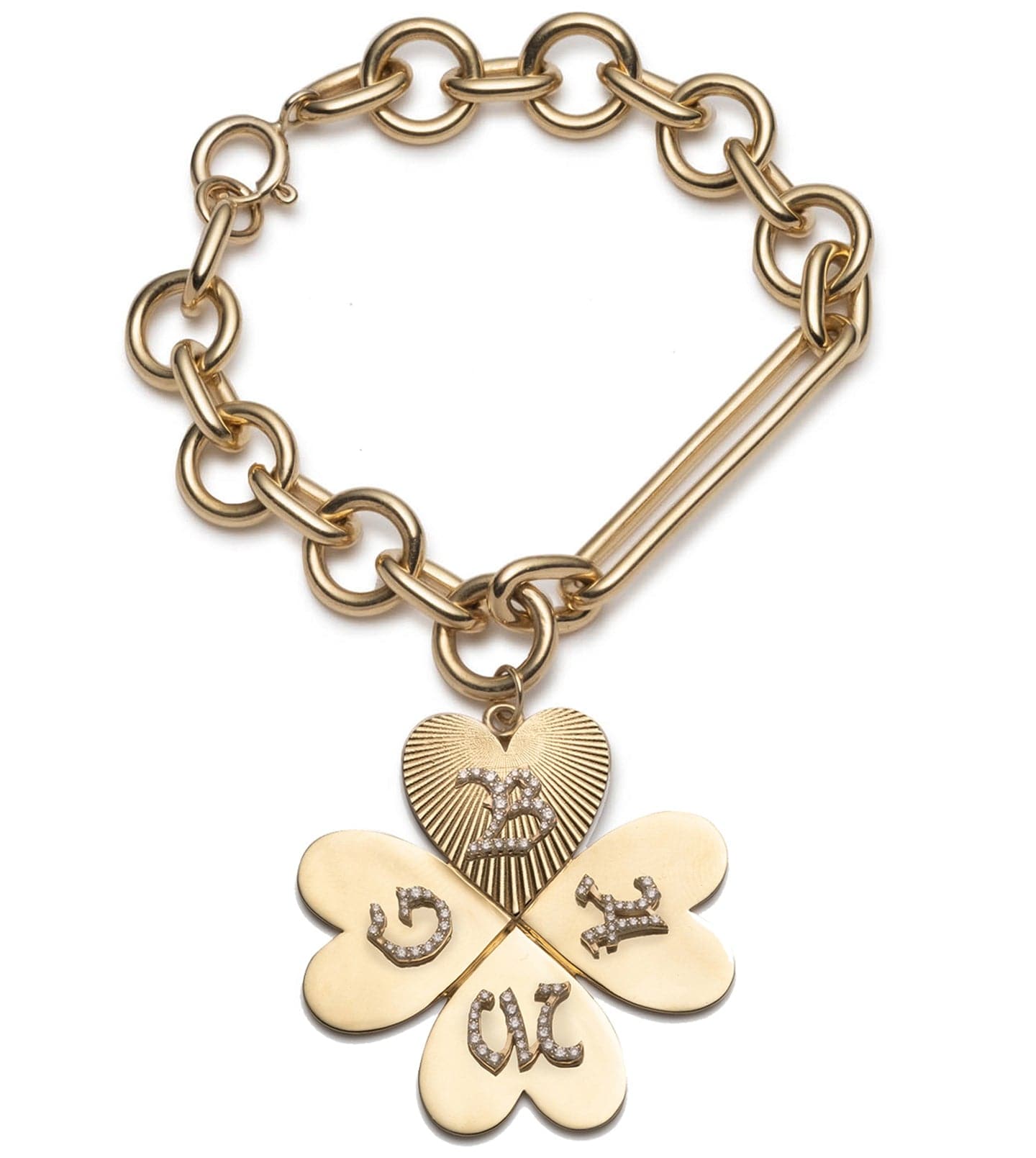 Custom Oversized Clover Charm Bracelet with Mixed Beads - Adjustable Fashion Jewelry for Women, Gift for St. Patrick's Day, Birthday & Everyday Wear