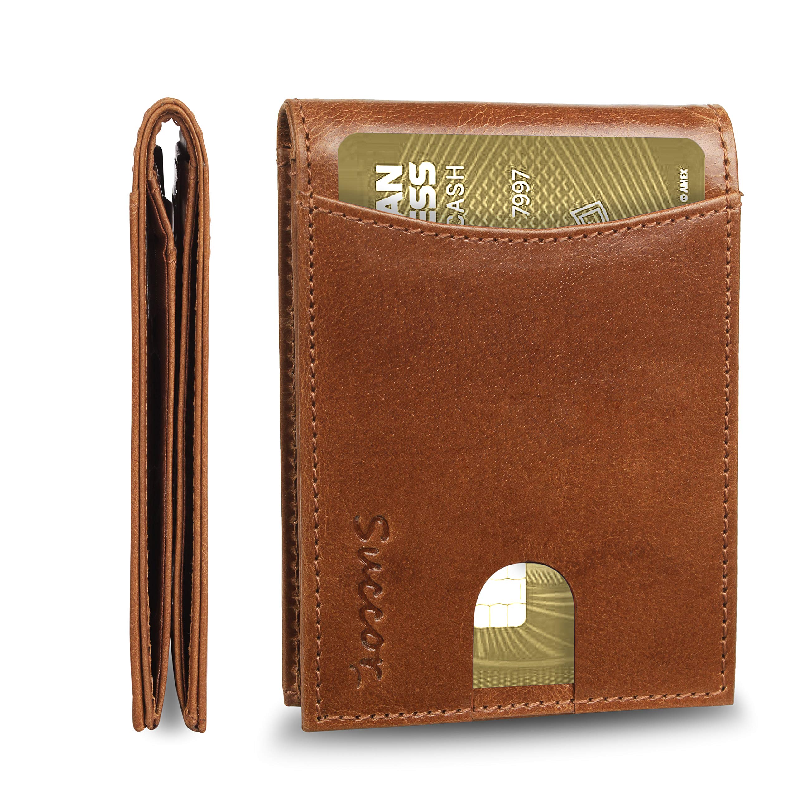 Premium Genuine Leather RFID Blocking Wallet - Slim Credit Card Holder for Men & Women with Ultra-Strong Stitching (4.33x3.35 Inch, Tan) - Perfect for Everyday Carry, Travel & Business Use