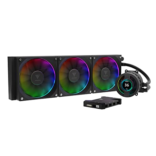 GAMDIAS P3-360U RGB AIO Liquid CPU Cooler with LCD Display - 360mm Water Cooling System, Thick Radiator for Extreme Cooling, 3x 120mm ARGB PWM Fans - Customizable Software for PC Gaming & Overclocking - Perfect for High-Performance Gaming Rigs and Workstations