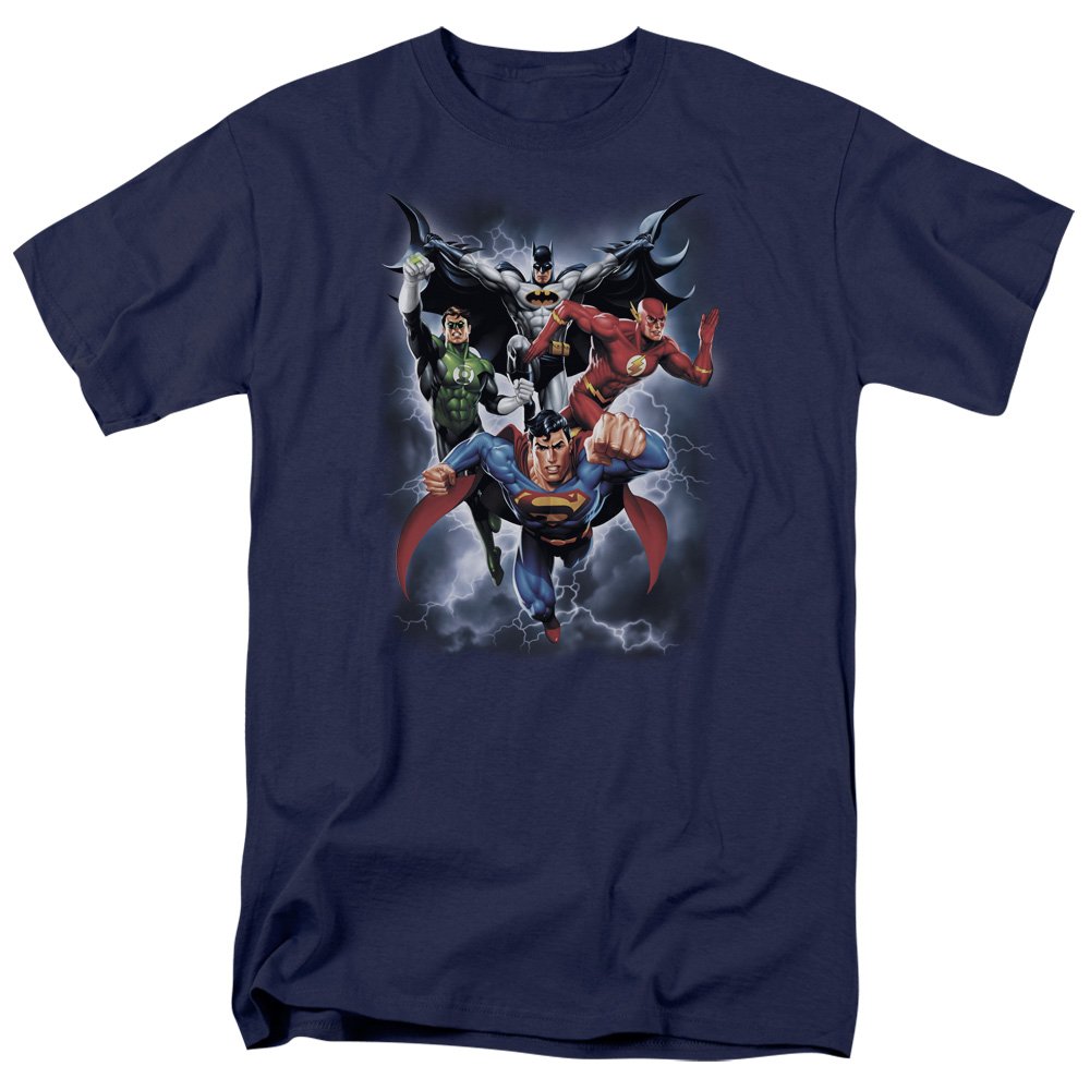 Justice League Of America Men's The Coming Storm Graphic T-Shirt - Navy Blue Superhero Tee for Casual Wear & Comic Conventions
