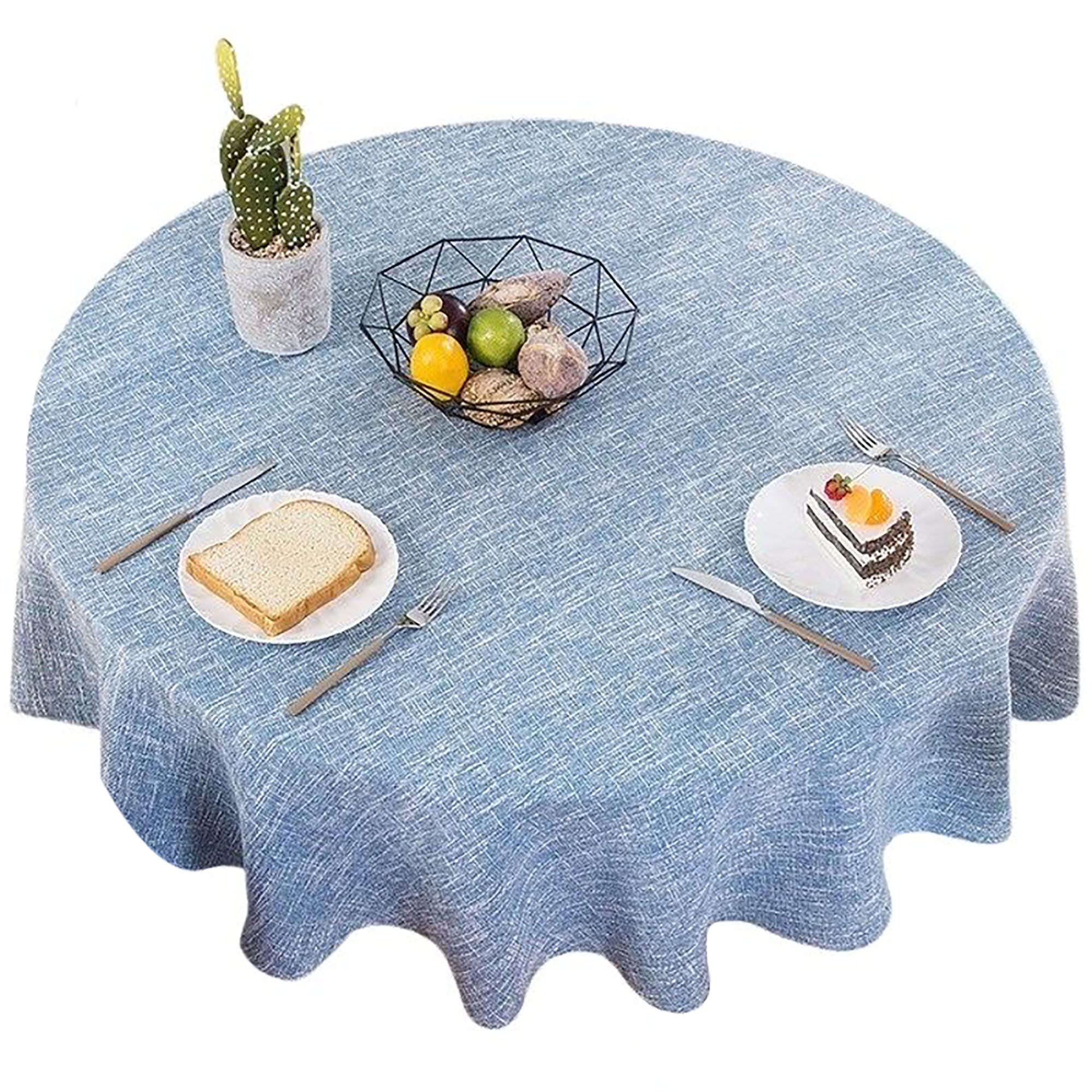 Premium Round Tablecloth - Two-Tone Linen Blend Stain-Resistant Table Cover for Dining Room, Hotel, Garden, Picnic & BBQ Party (Light Blue, 47