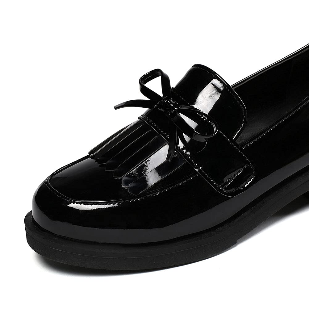 ClassicSter Women's Tassel Patent Leather Loafers - Slip On Uniform Shoes for Work, Office & Professional Outfits