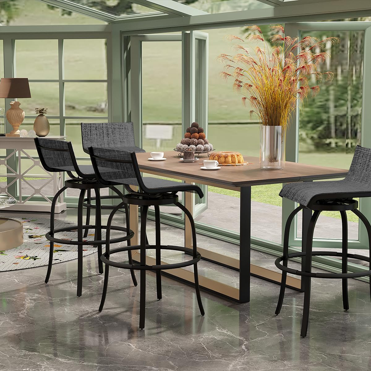 Sundale Outdoor Swivel Bar Stools Set of 4 - 32 Inch Height Patio Chairs with Back, Textilene Fabric Barstools for Porch, Deck, Yard - Perfect for Outdoor Dining, BBQ, and Poolside Relaxation (Gray)