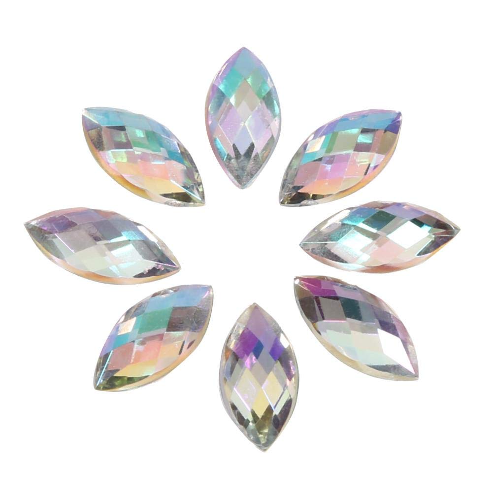500Pcs White Acrylic Flat Back Rhinestones - 7x15mm Horse Eye Shape AB Crystal Gems for DIY Crafts, Nail Art, Face Decoration, Clothing, Shoes & Bags - Perfect for Costume Design, Wedding Decor & Jewelry Making