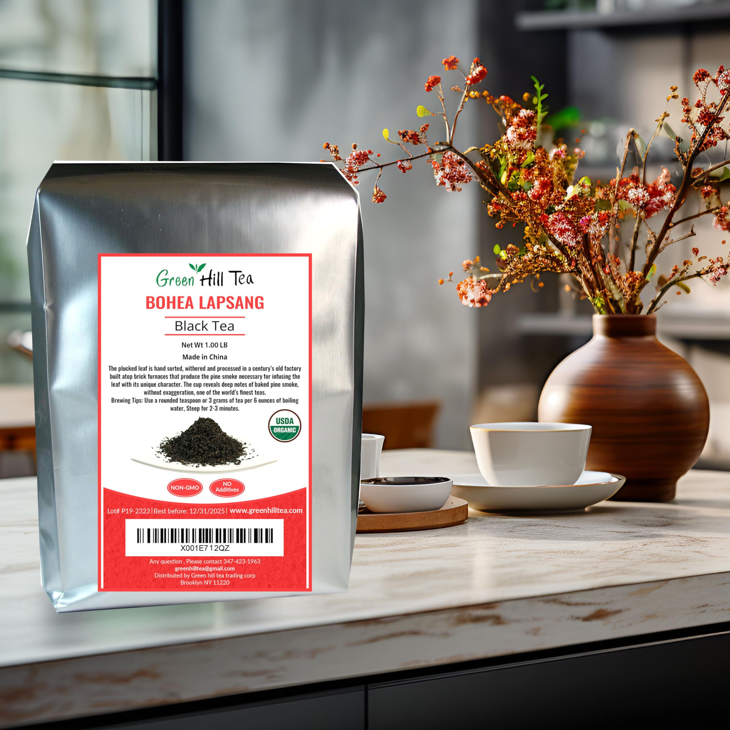 Premium Organic Bohea Lapsang Black Tea - Smoky Rich Aroma Loose Leaf Tea - 1lb Resealable Bag - Perfect for Camping, Relaxation & Gourmet Tea Blends