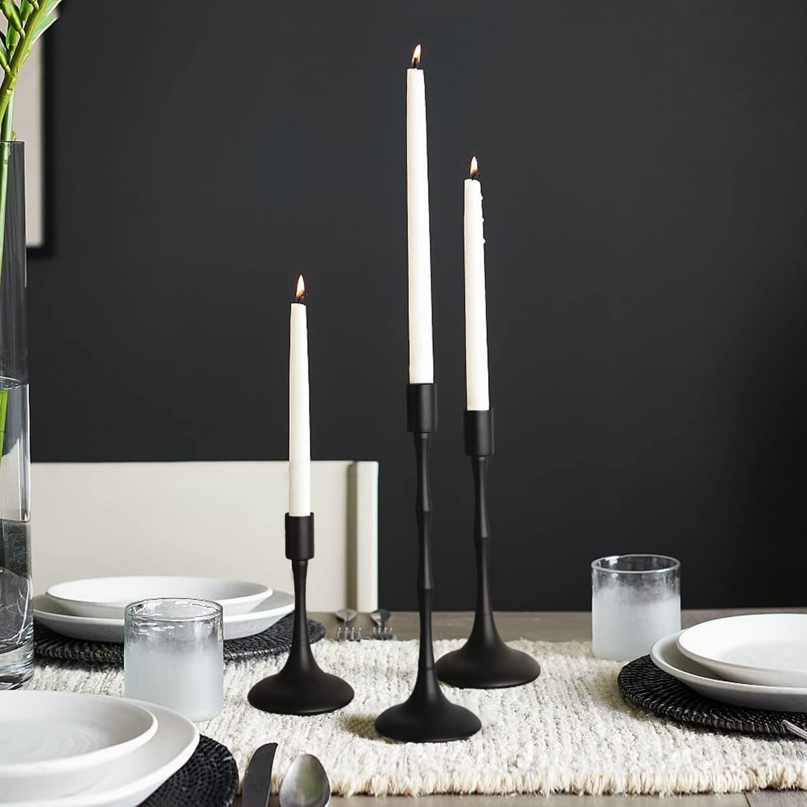 Matte Black Taper Candle Holder Set of 3 - Modern Farmhouse Candlestick Holders for Wedding, Christmas, Thanksgiving - Elegant Dining Table Centerpiece Decor for Home, Party & Holiday Celebrations