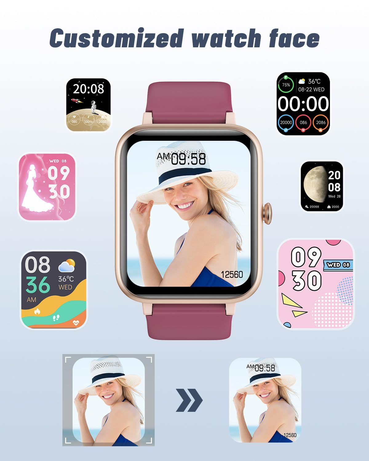 GRV Smart Watch for Women - IP68 Waterproof Fitness Tracker with Heart Rate Monitor, Sleep Tracking, Step Counter & Calorie Burn - Compatible with iOS & Android (Dark Purple) - Perfect for Workouts, Swimming & Daily Activity Tracking