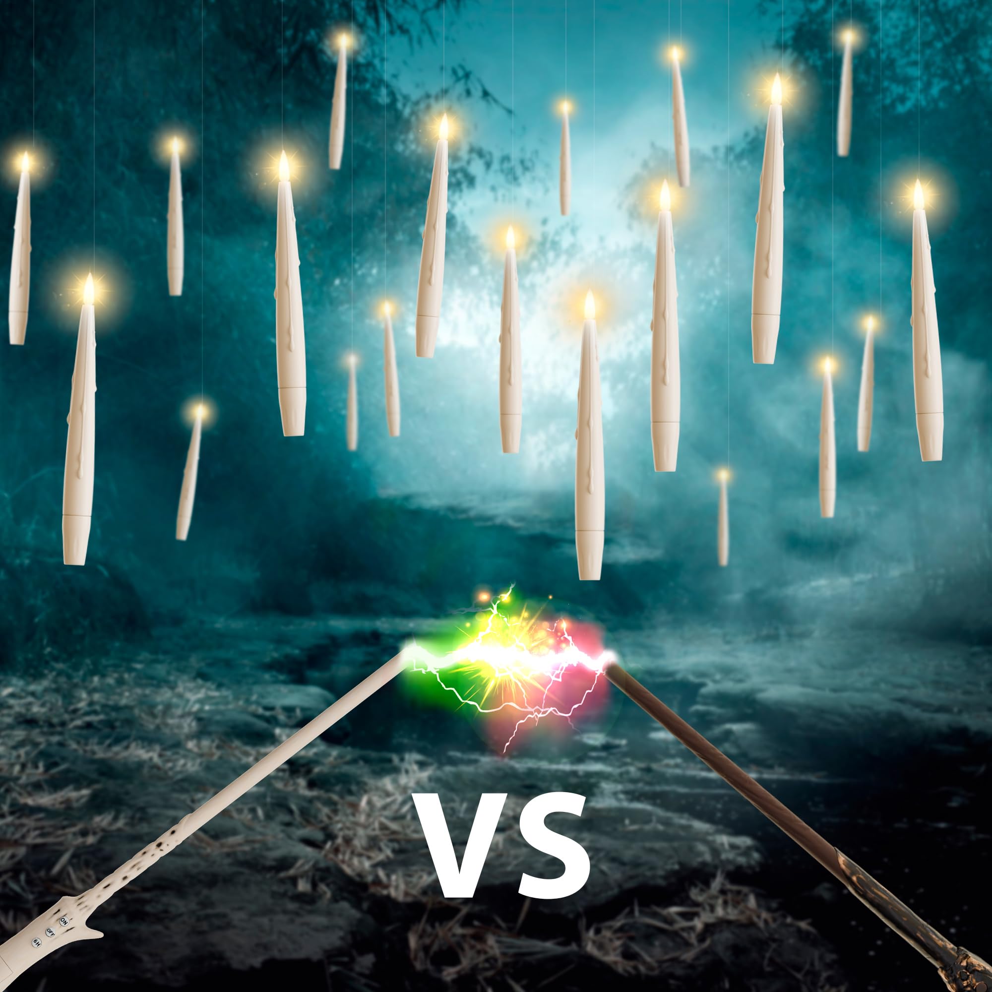20 Pack Battery Operated Floating Candles with Wand Remote - Flameless Magic Hanging Taper Candles for Christmas, Halloween, Weddings & Home Decor (Ivory) - Perfect for Centerpieces, Fireplace Displays & Party Lighting
