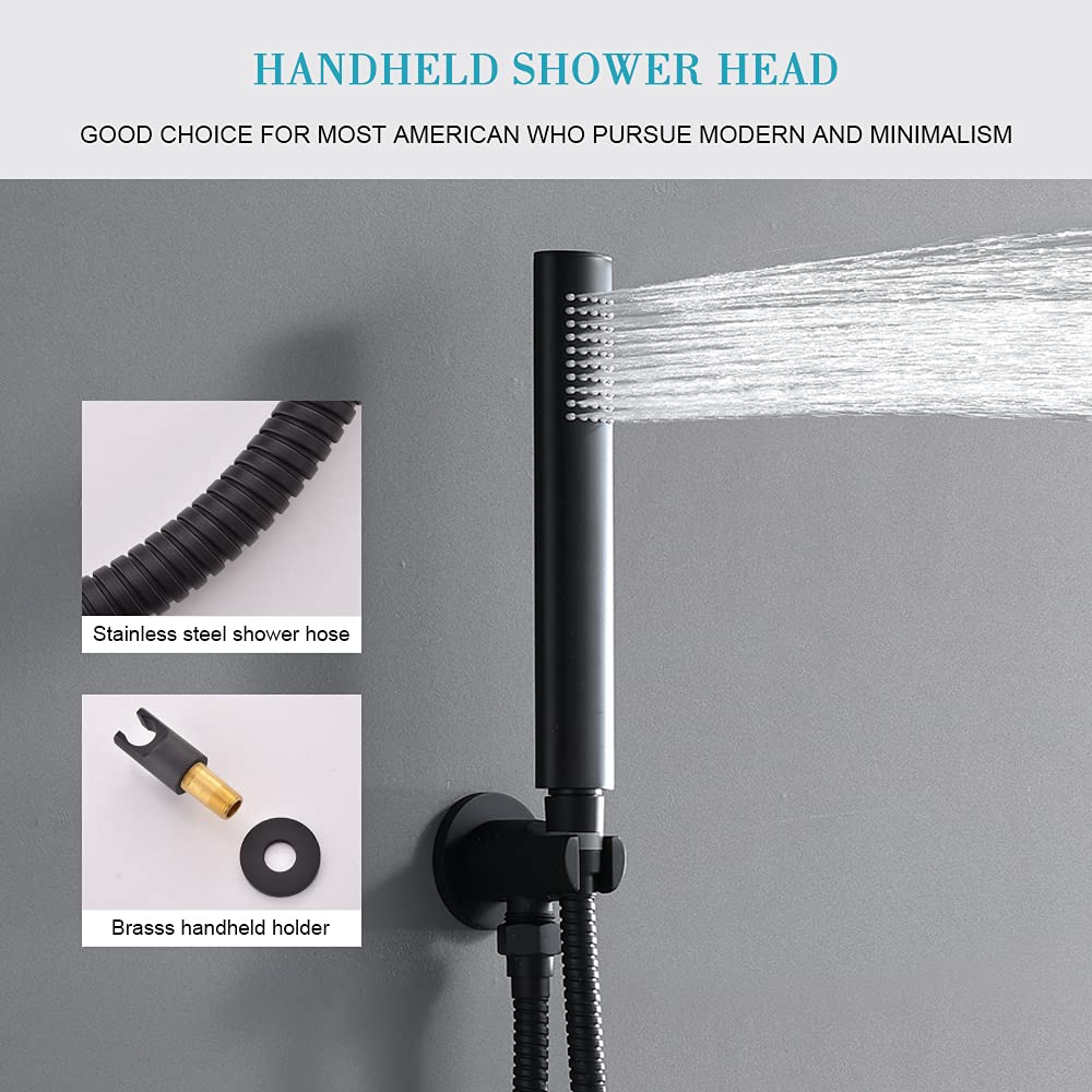 Premium Matte Black Shower System - 8 Inch Rainfall Shower Head & Handheld Sprayer - Complete Wall Mounted Bathroom Faucet Set - Perfect for Modern Bathrooms & Spa-Like Showers