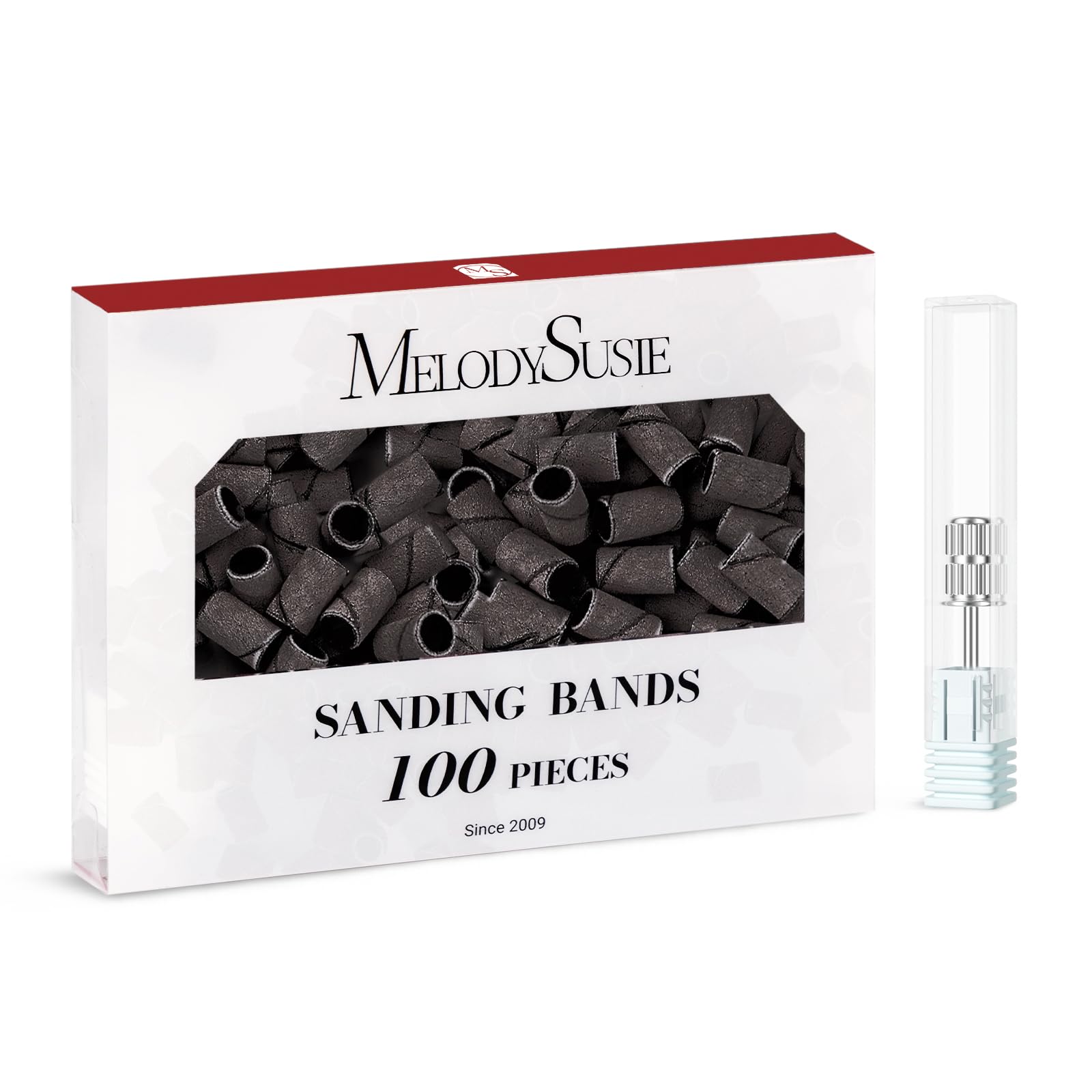 MelodySusie 100 Pcs Nail Drill Bits Sanding Bands - 180 Fine Grit Nail File Sanding Bands for Acrylic Nails, Gel Manicures & Pedicures - Professional Nail Art Tools for Salon & Home Use