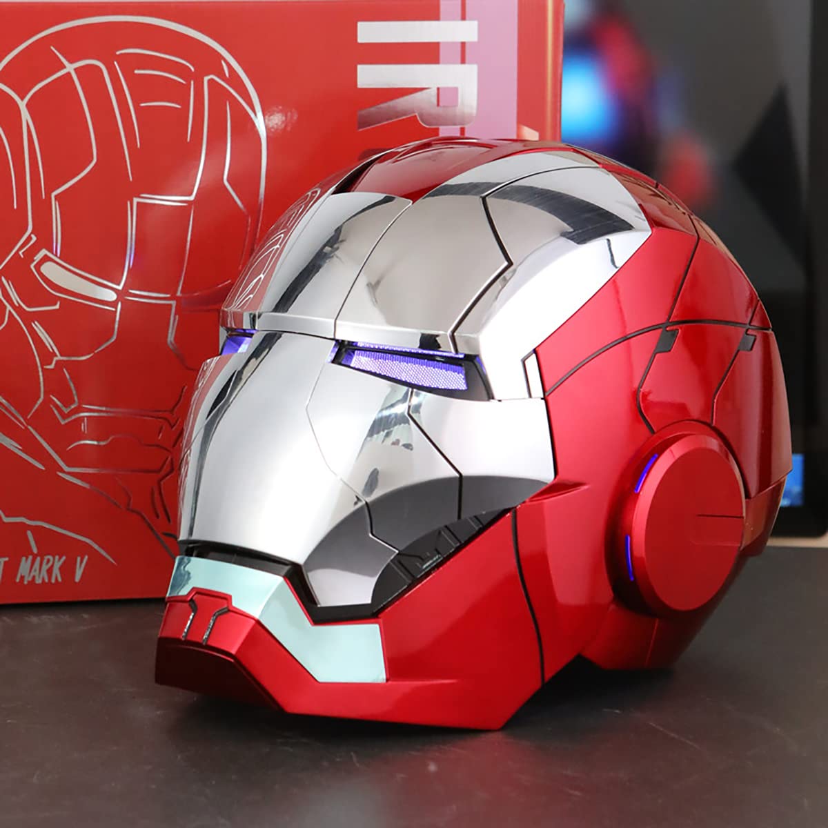Helmet Man MK5 1:1 Scale Cosplay Mask - Electronic Open/Close with Voice Control & Touch Sensor for Adult Superhero Movie Role-Playing | Perfect for Comic Con, Halloween Costumes & Cosplay Events