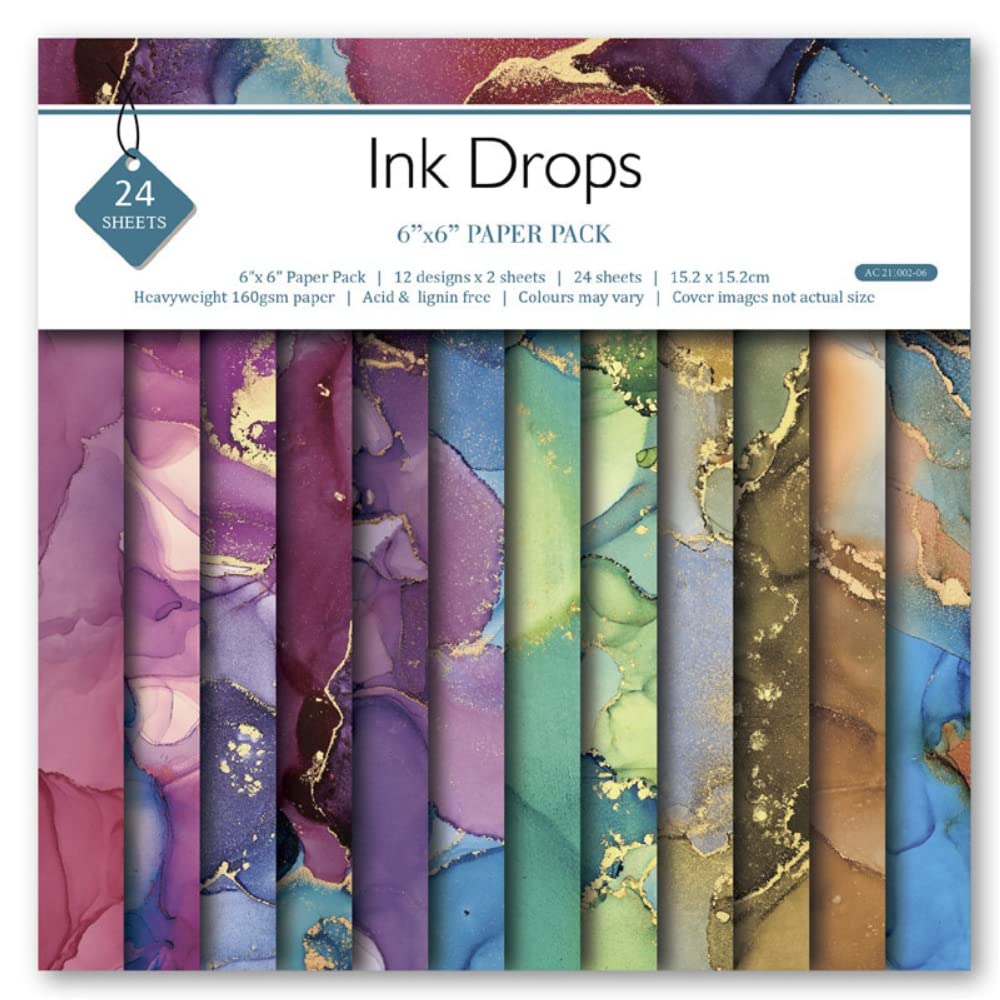 KAIZKING 24-Sheet 6x6 Inch Floral Ink Drop Scrapbook Paper Pack - Premium Handmade Craft Paper for Card Making, Journaling, DIY Projects & Decorative Backgrounds