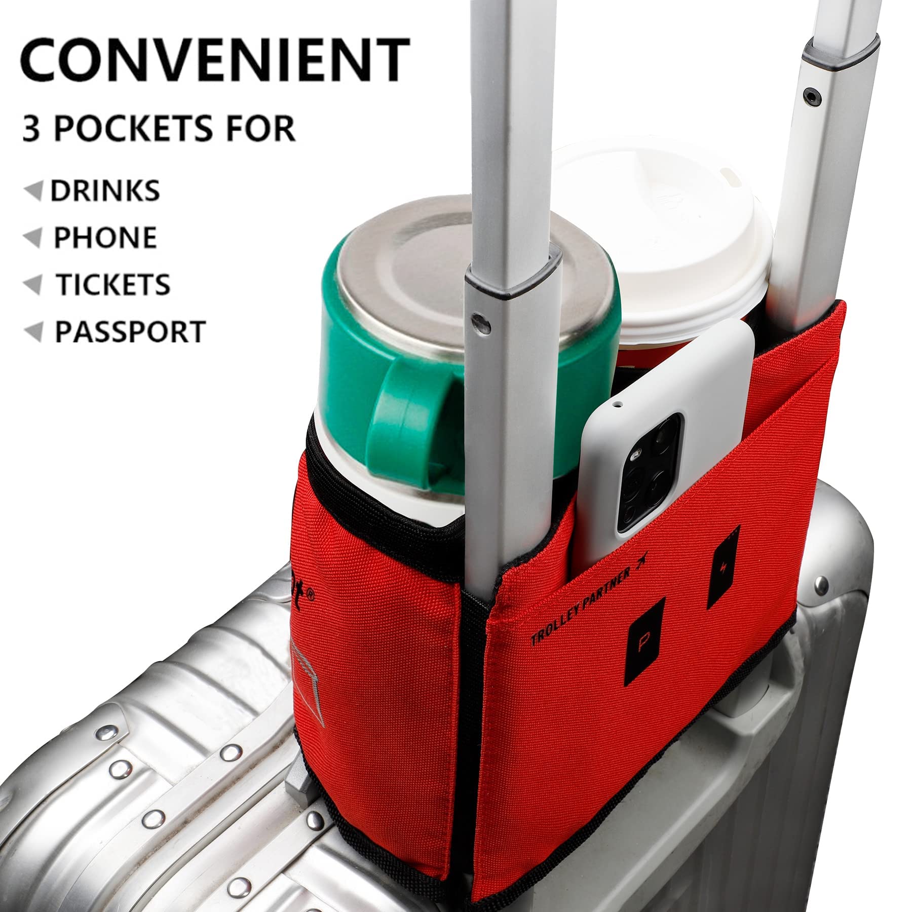 Riemot Travel Cup Holder - Leak-Proof 2 Coffee Mug Carrier for Suitcase Handles | Perfect for Flight Attendants & Travel Accessories | Use on Airplanes, Road Trips & Commuting (Red)