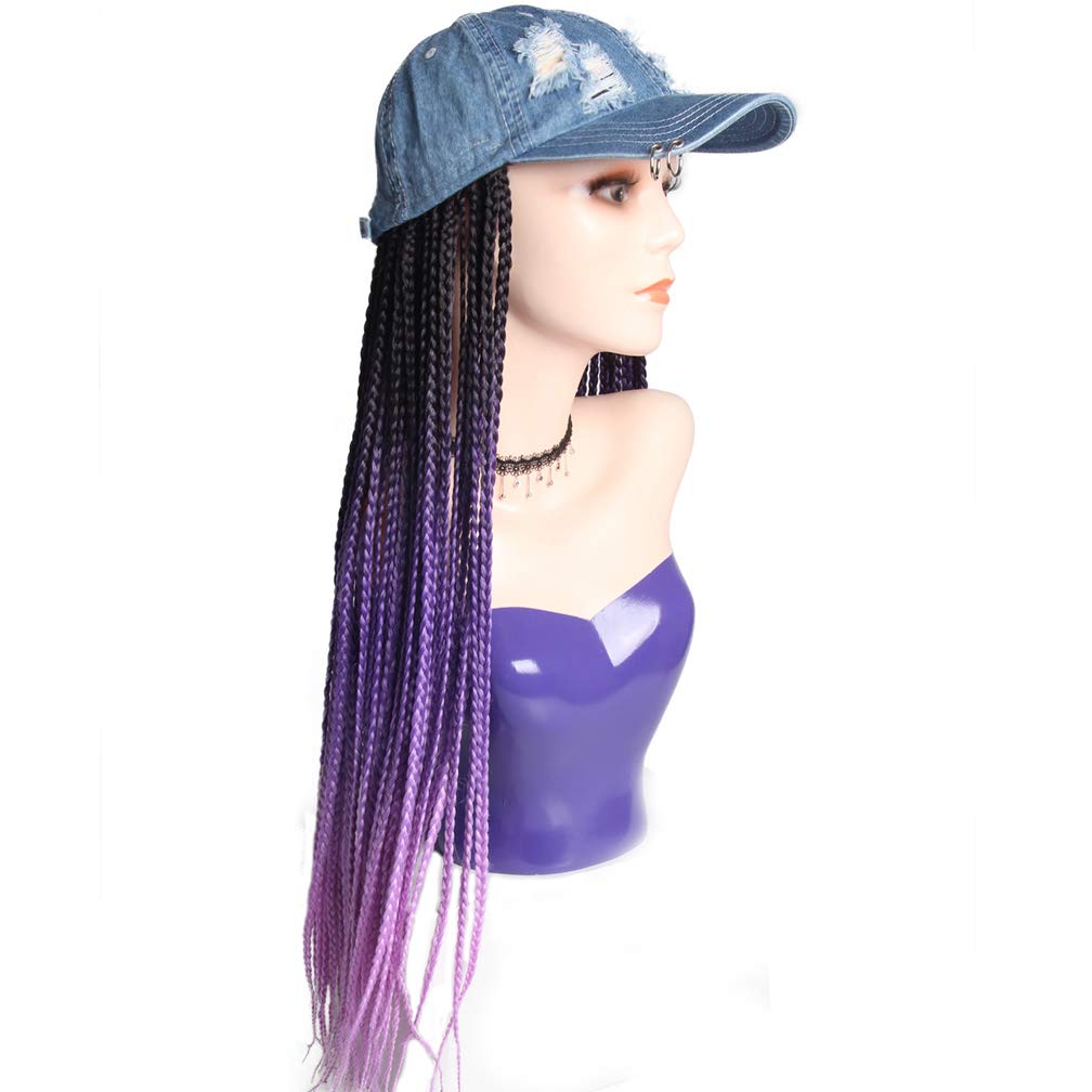 Long Colorful Box Braid Wigs with Baseball Cap for Black Women - 16 Colors, 24in/60cm Crochet Hat Wig | 90s Hip Hop & Punk Style Party Wig | Perfect for Cosplay, Halloween, and Fashion Events